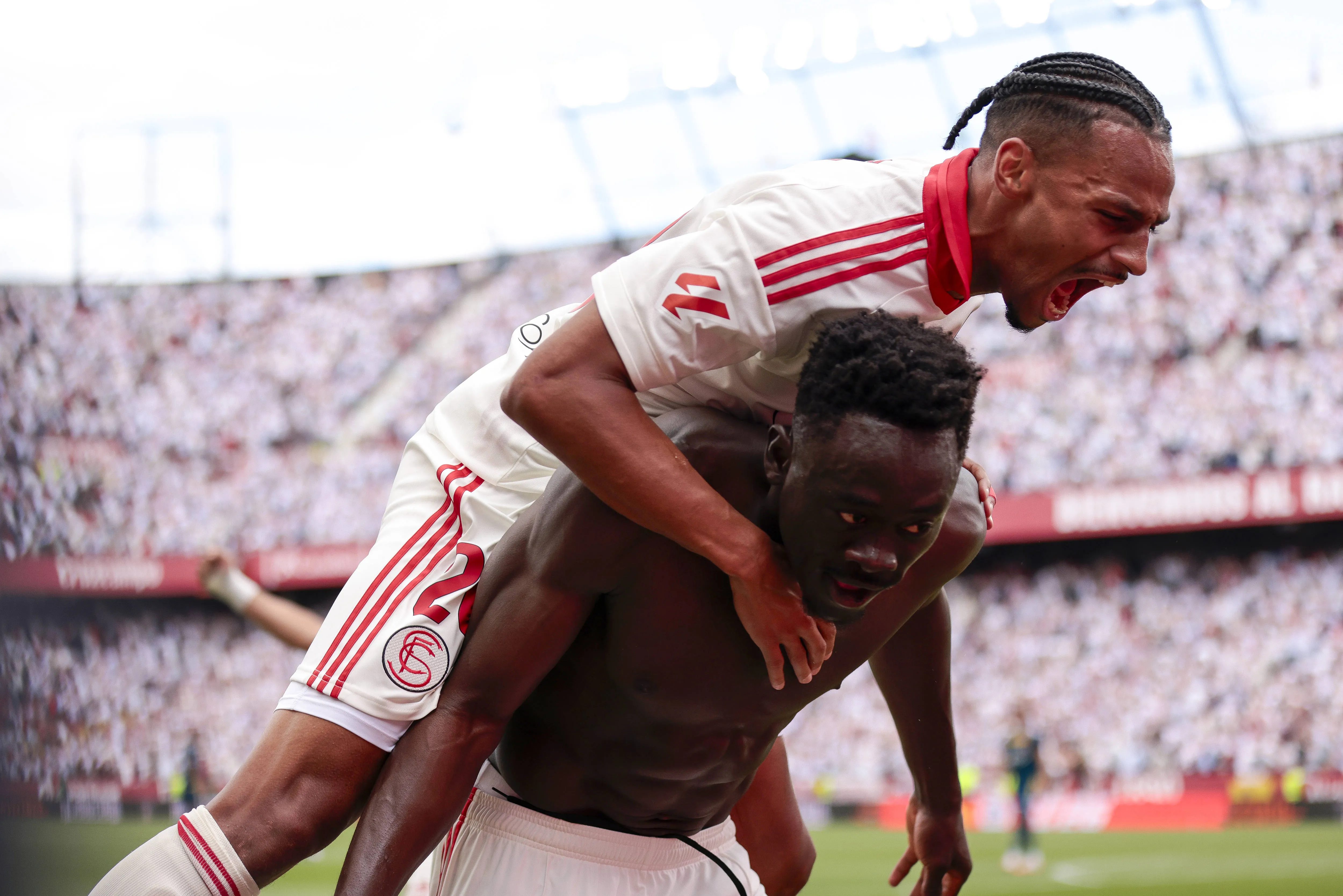 Akor Adams and Djibril Sow celebrate
