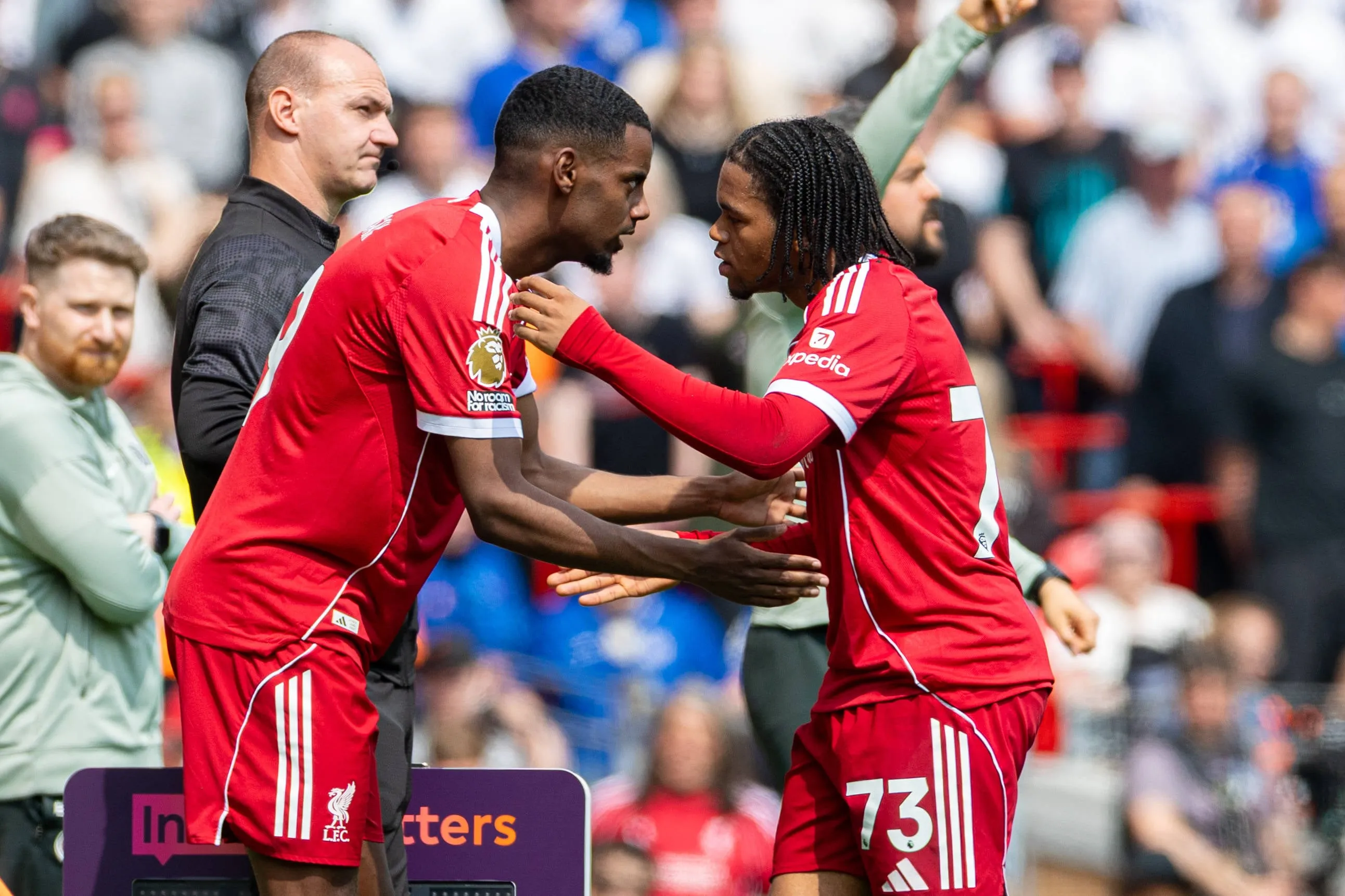 Liverpool's Rio Ngumoha is replaced by substitute Alexander Isak