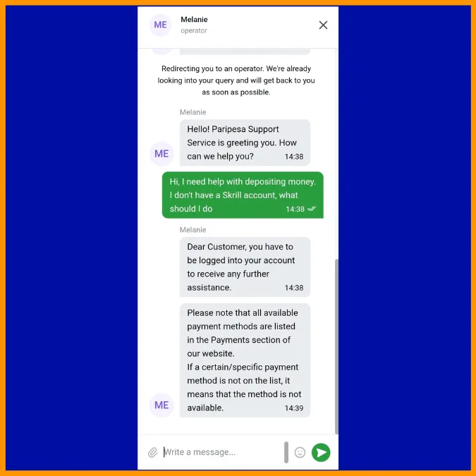 PariPesa app customer service agent