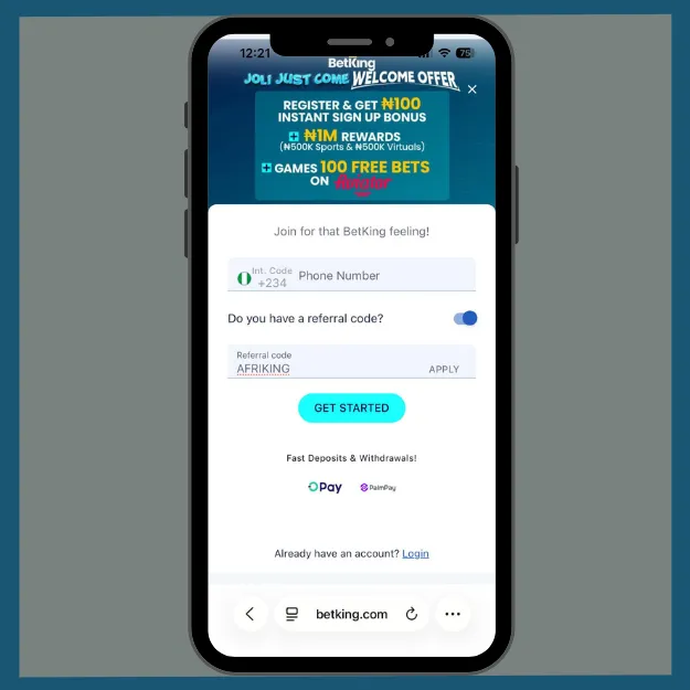 BetKing registration with a promo code
