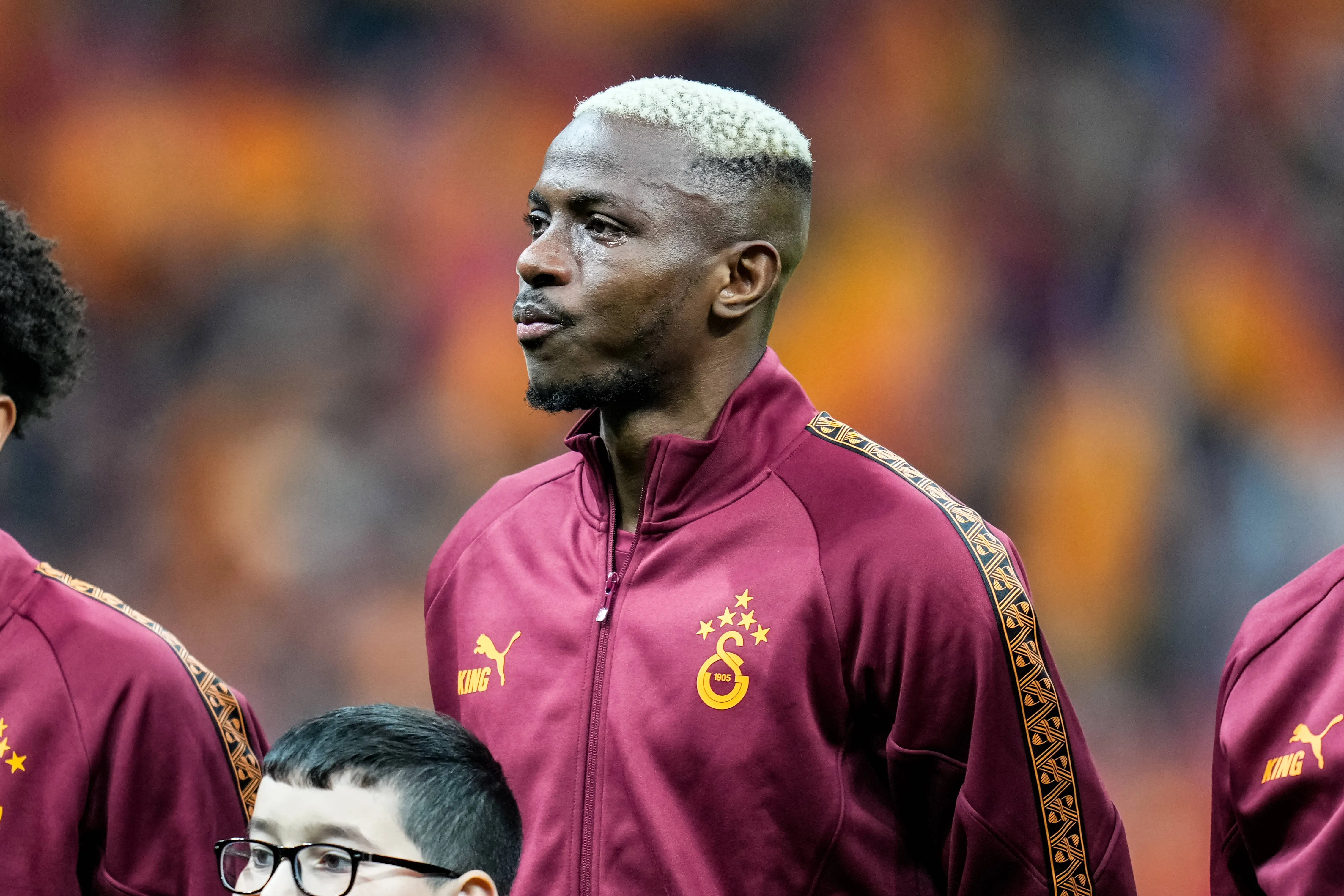 Victor Osimhen of Galatasaray looks on with teary eyes during the UEFA Champions League 2025/26 Round of 16 First Leg match between Galatasaray A.S. and Liverpool FC