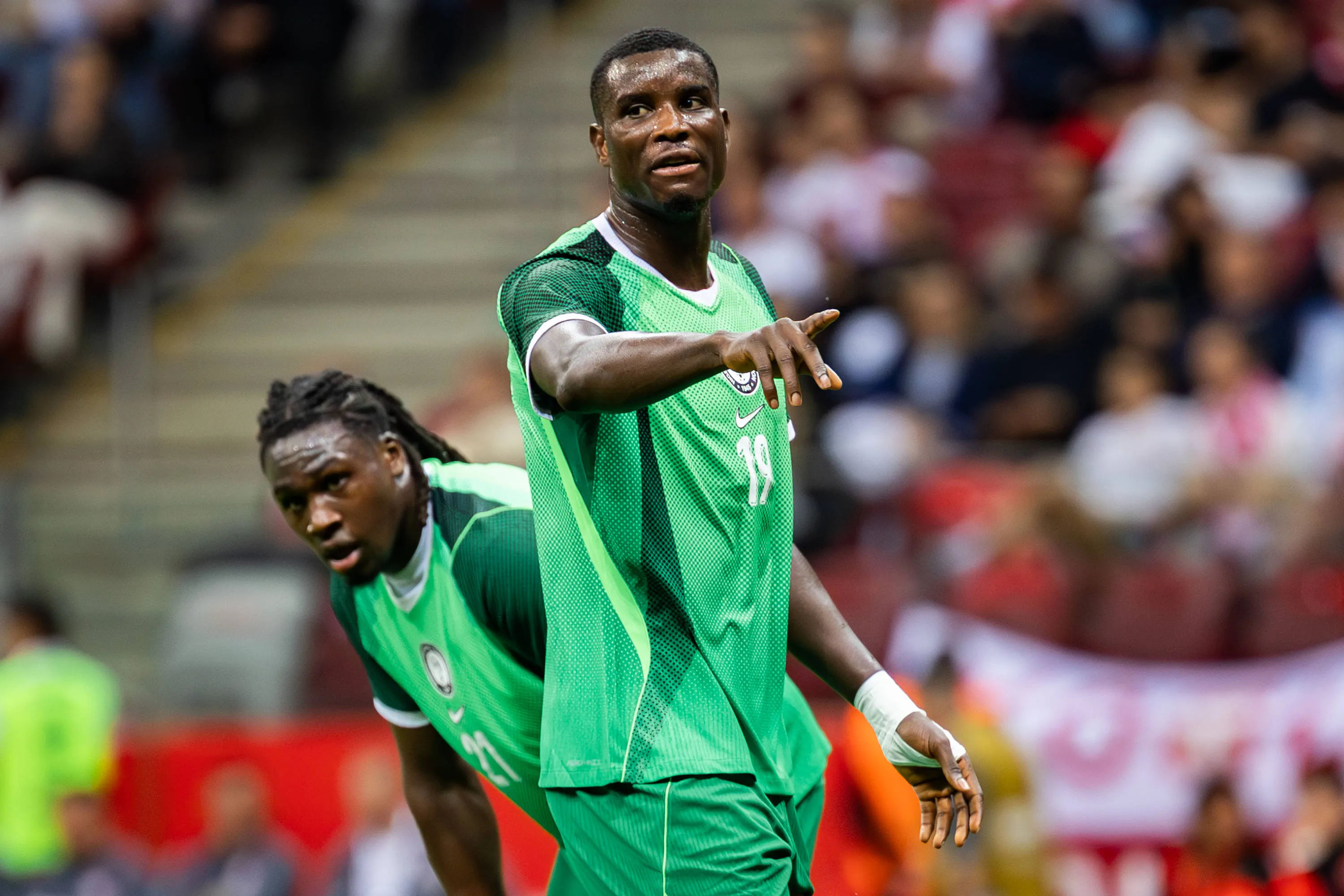 Super Eagles stars Paul Onuachu and Calvin Bassey 