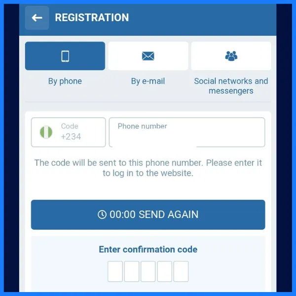 1xbet registration SMS code