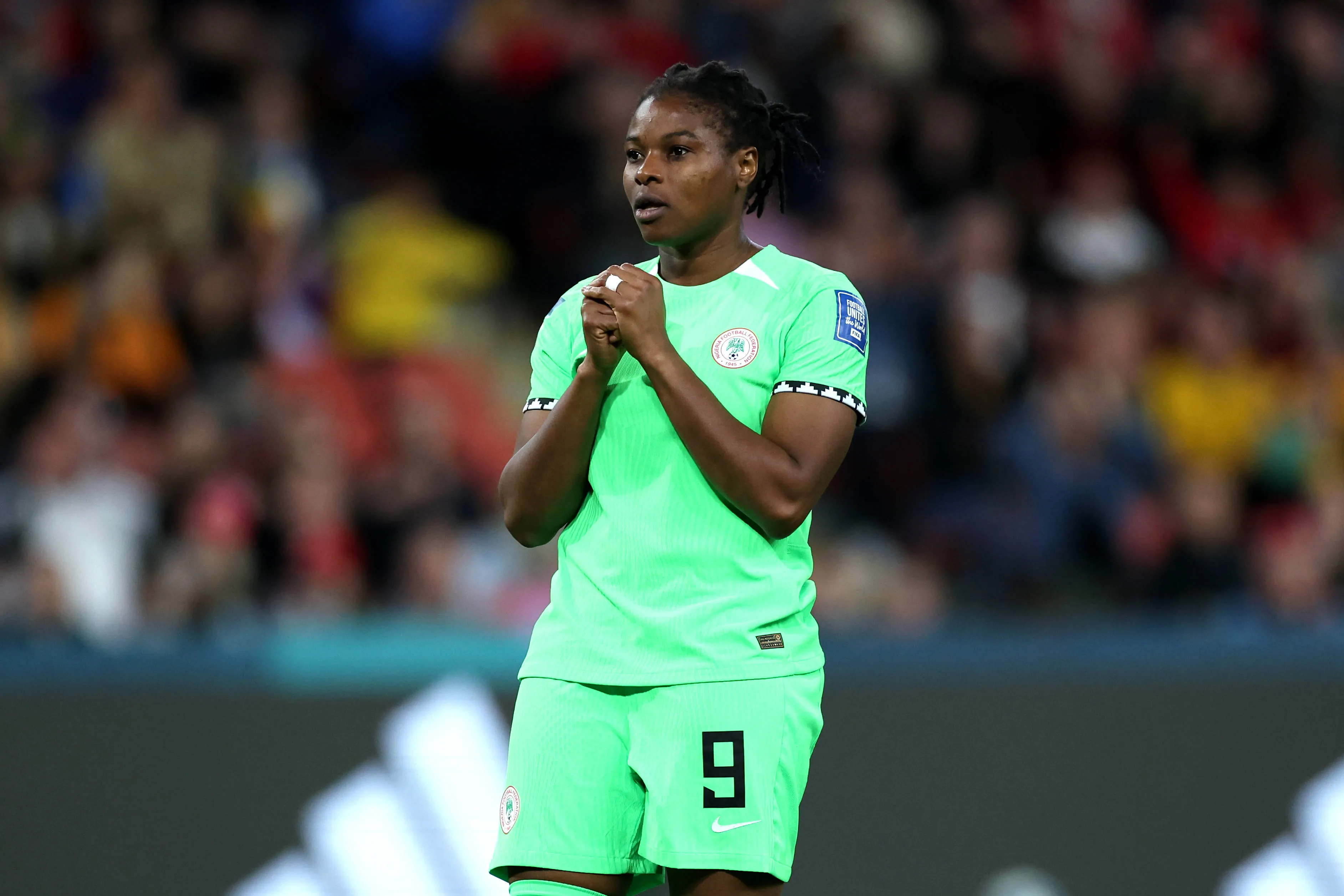 England v Nigeria - FIFA Women s World Cup 2023 - Round of 16 - Brisbane Stadium Nigeria s Desire Oparanozie reacts after taking a penalty kick which goes wide during a penalty shoot-out after extra time in the FIFA Women s World Cup, Round of 16 match at Brisbane Stadium, Australia. Picture date: Monday August 7, 2023.