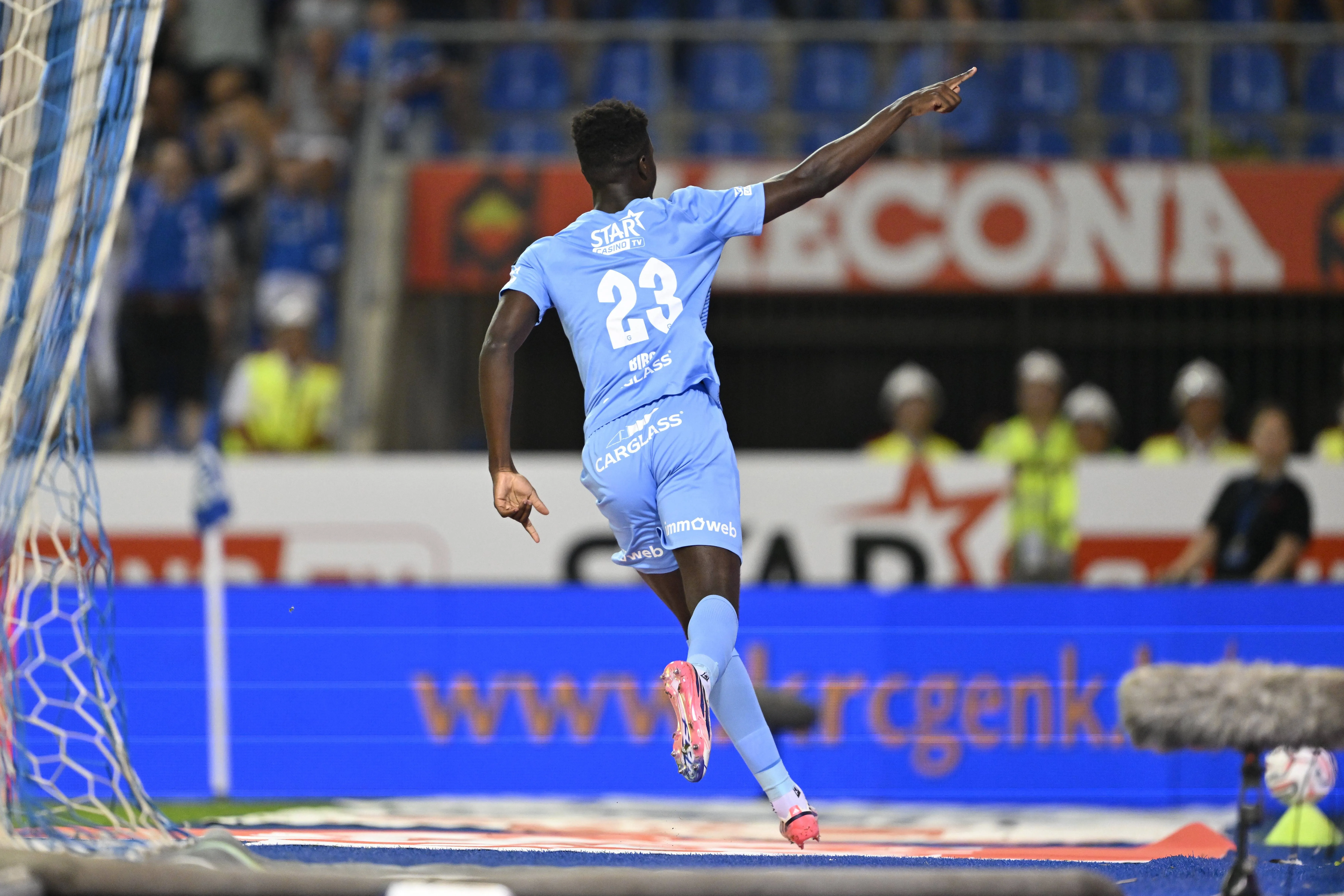 Bibout Aaron forward of KRC Genk celebrates