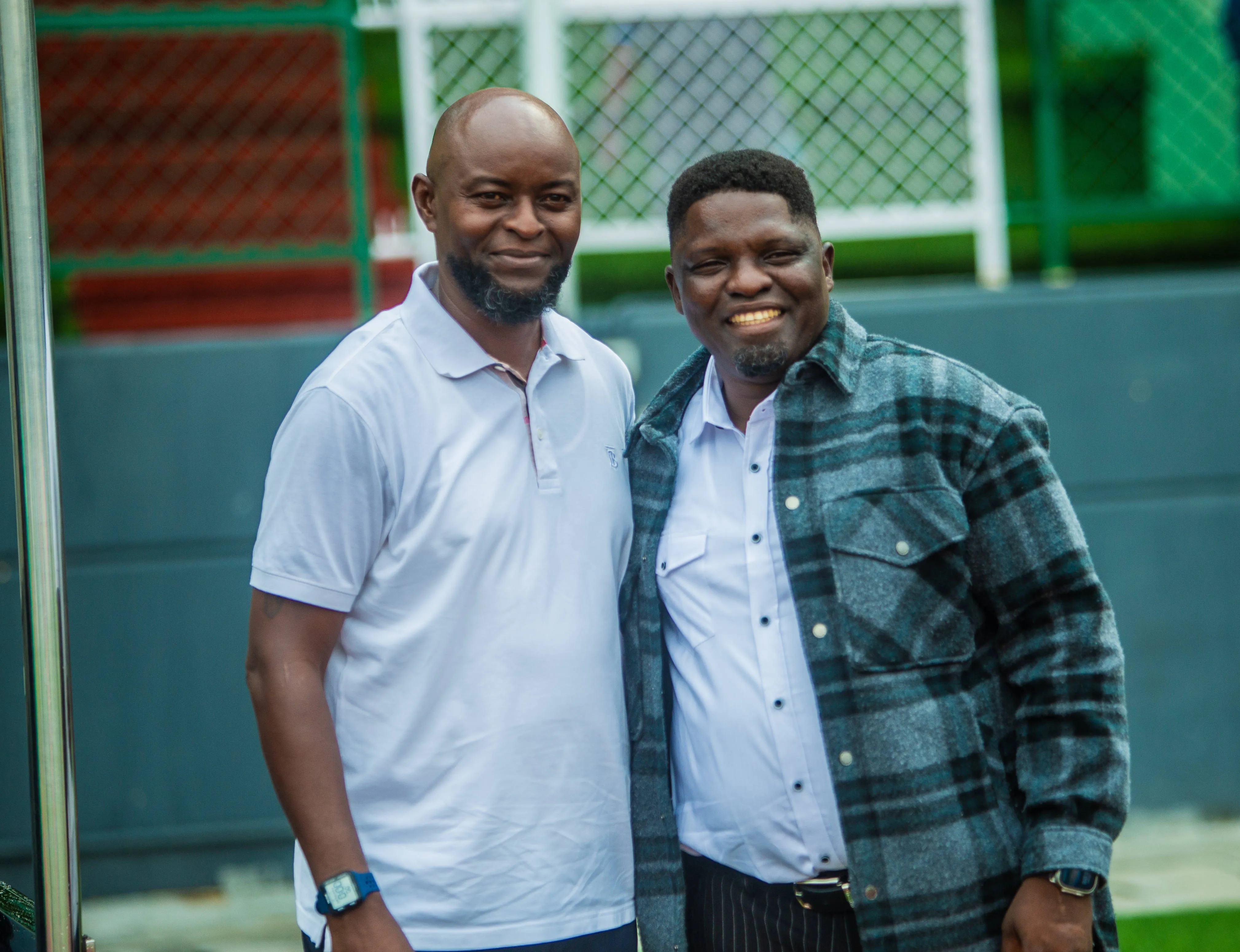 Coach Daniel Ogunmodede and Coach Finidi George in action during the game between Remo Stars SC and Rivers United