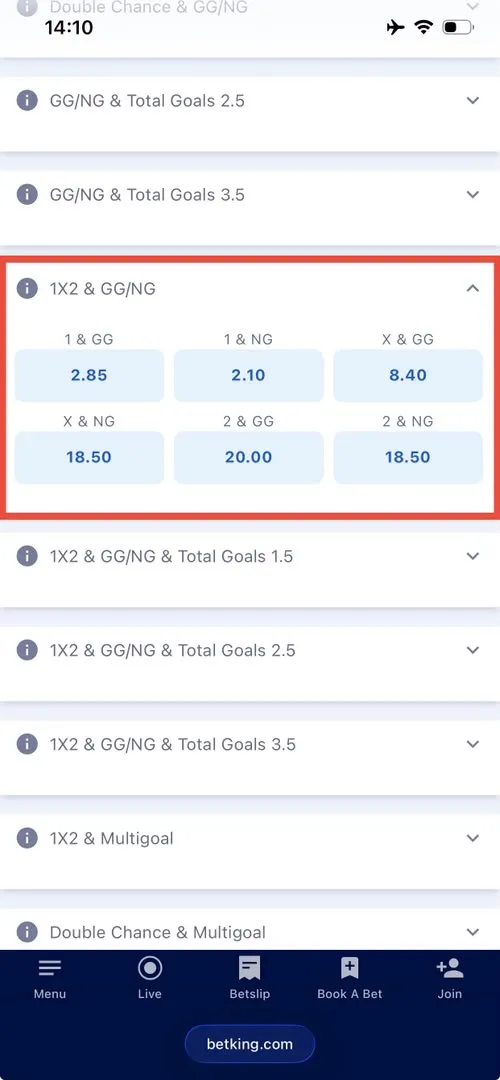 BetKing BTTS + Win market for Chelsea vs Hull City