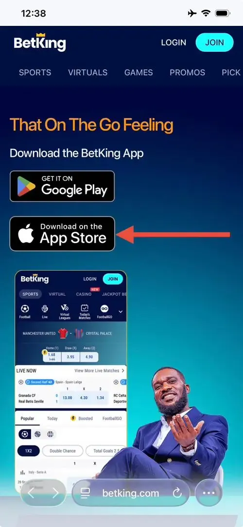 BetKing iOS App selection