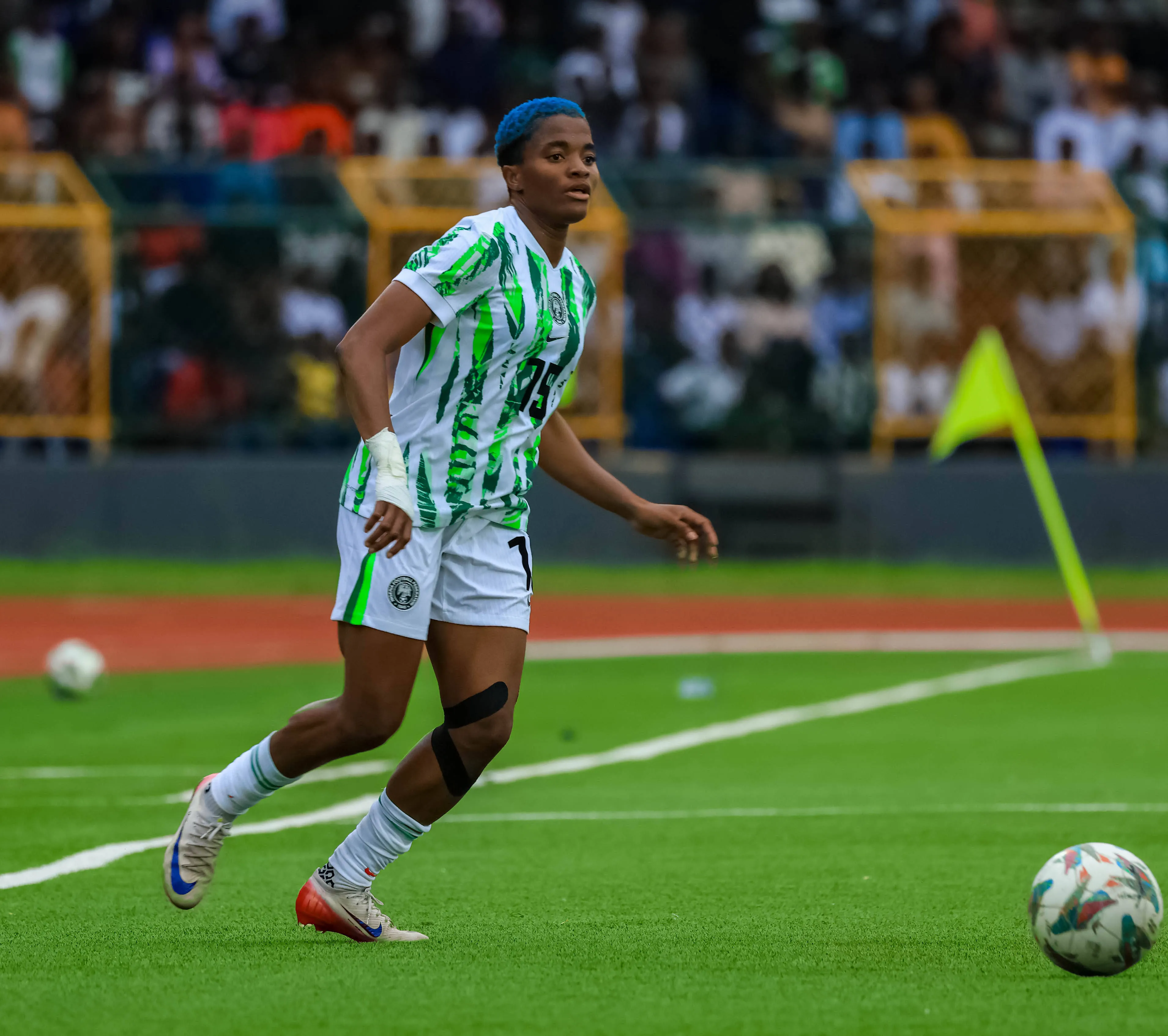 Final Round Of WAFCON Qualifiers Rasheedat Ajibade in action against Benin Republic in the fibal round of the WAFCON qualifiers in Abeokuta, Ogun State