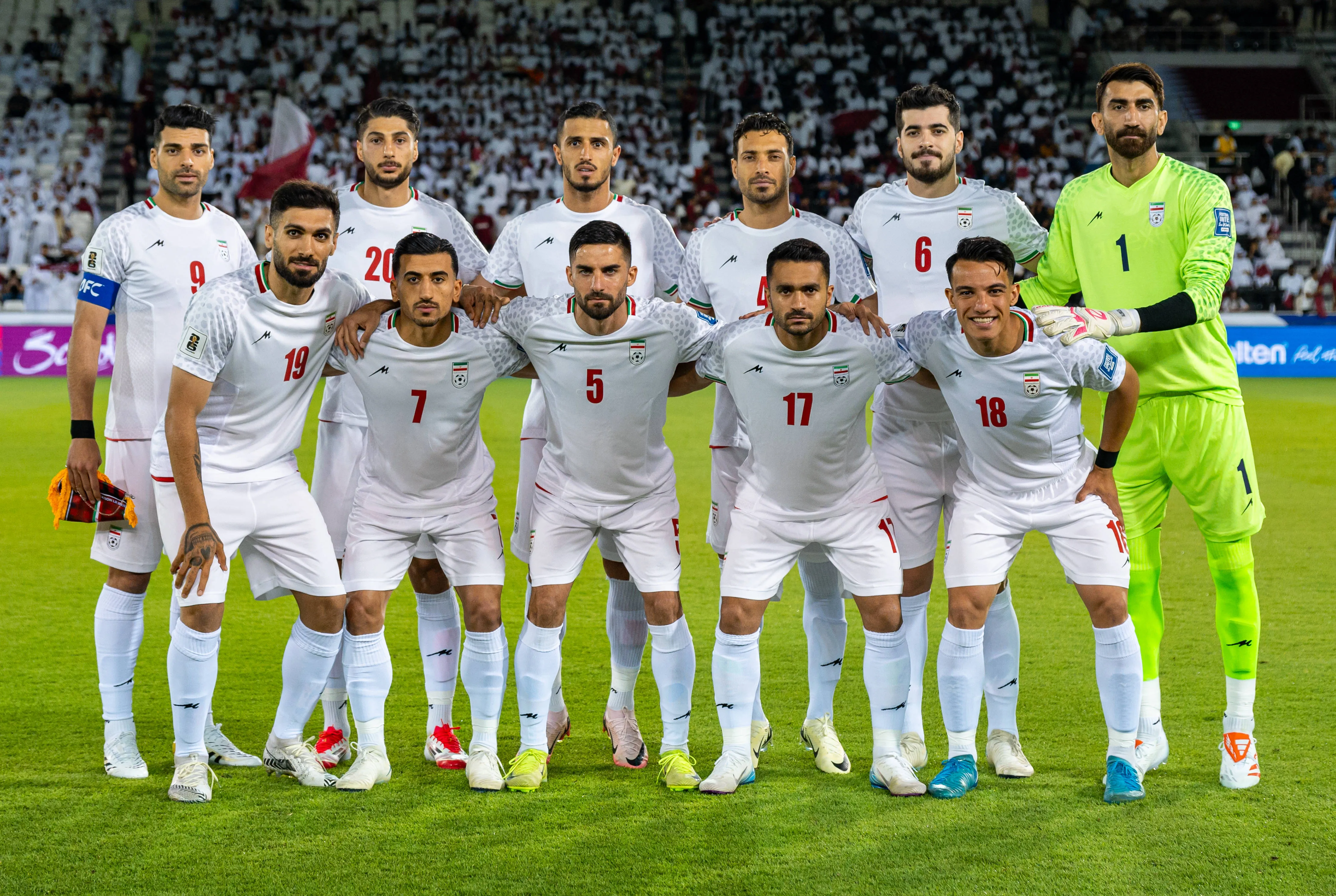  Iran team players pose for a team photo prior to the FIFA World Cup 2026 AFC Asian Qualifiers group A third round match between Qatar and Iran at Jassim Bin Hamad Stadium in Doha, Qatar, on June 5, 2025 DOHA Qatar