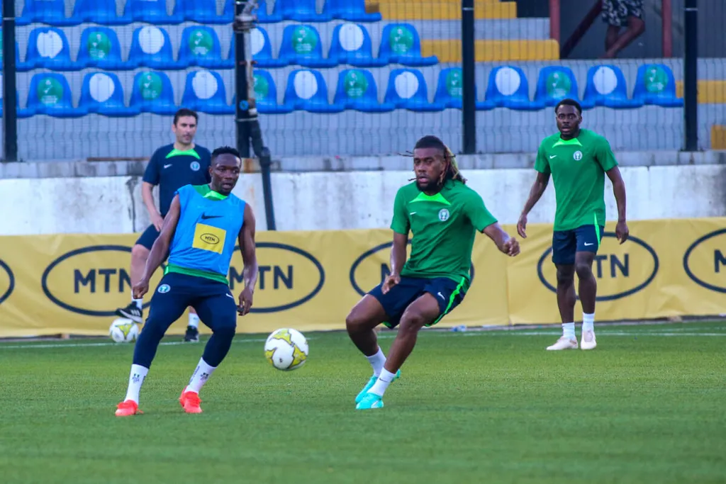 LAGOS, NIGERIA &ndash; JUNE 14: Ahmed Musa and Alex Iwobi, Super Eagles during the Super Eagles Training in preparation for th