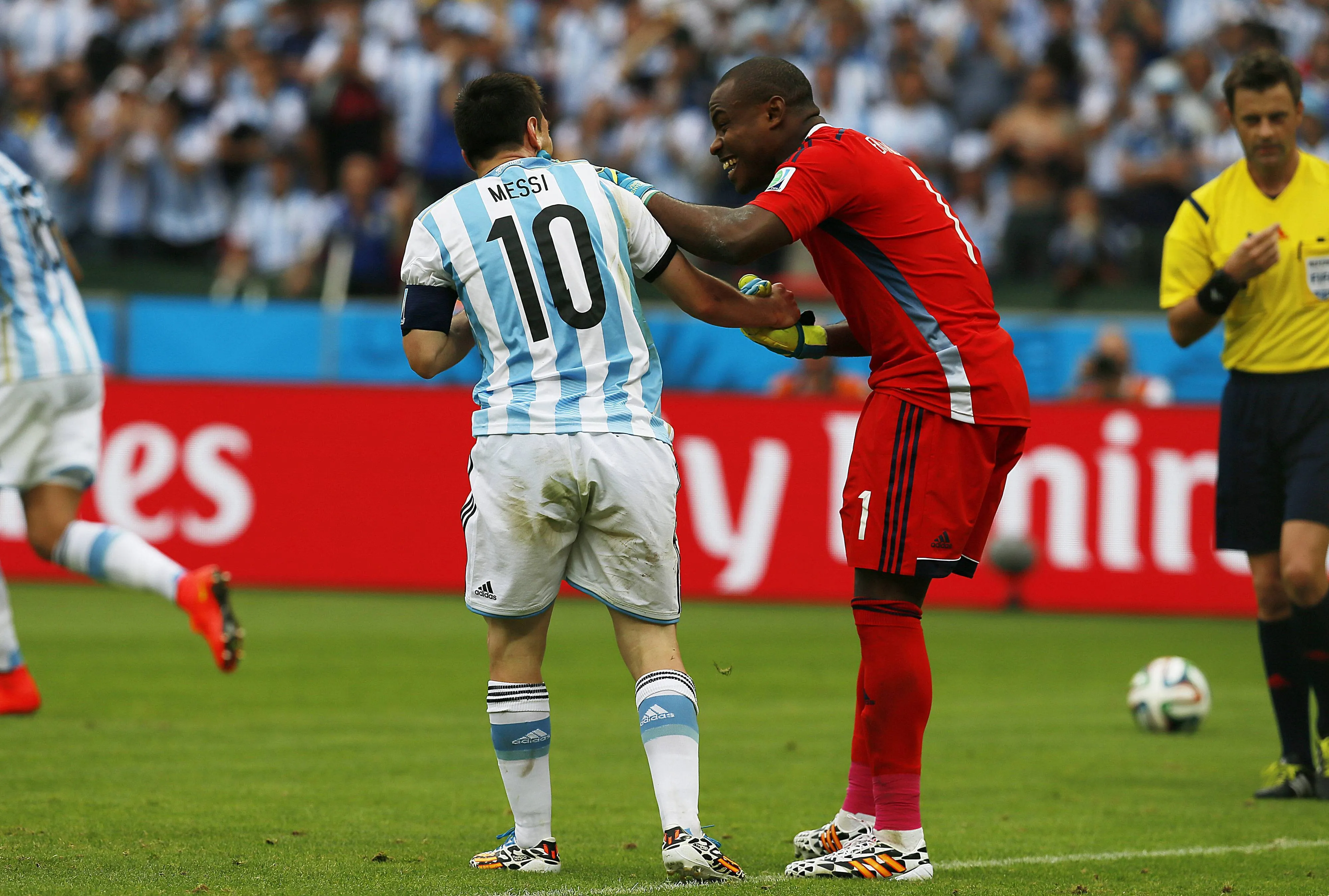 Lionel Messi and Vincent Enyeama in Nigeria's World Cup game