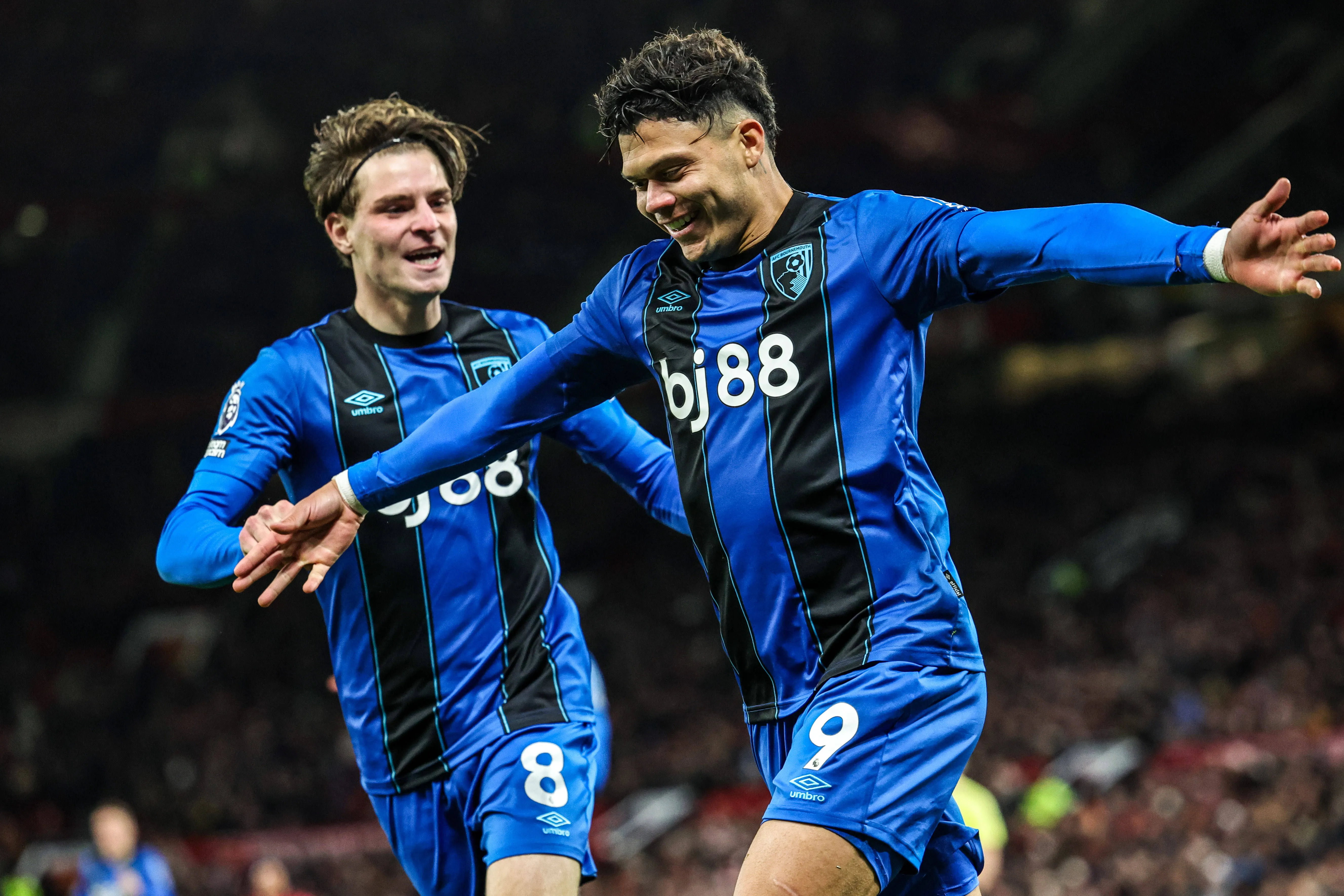  Evanilson of Bournemouth celebrates his goal to make it 2-2 during the Premier League match Manchester United vs Bournemouth