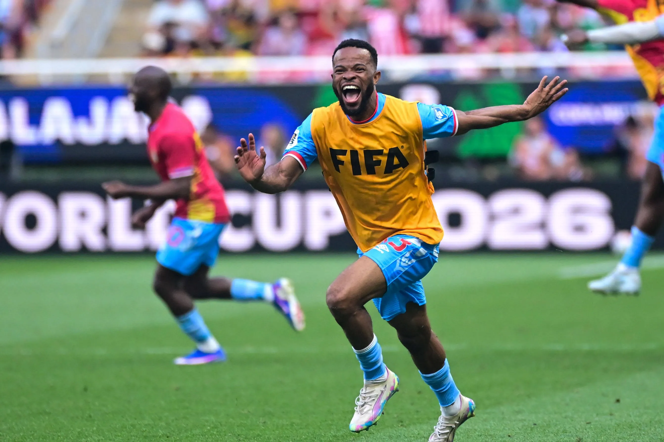 Meschack Elia of Congo DR DR celebrates qualifying for the FIFA World Cup