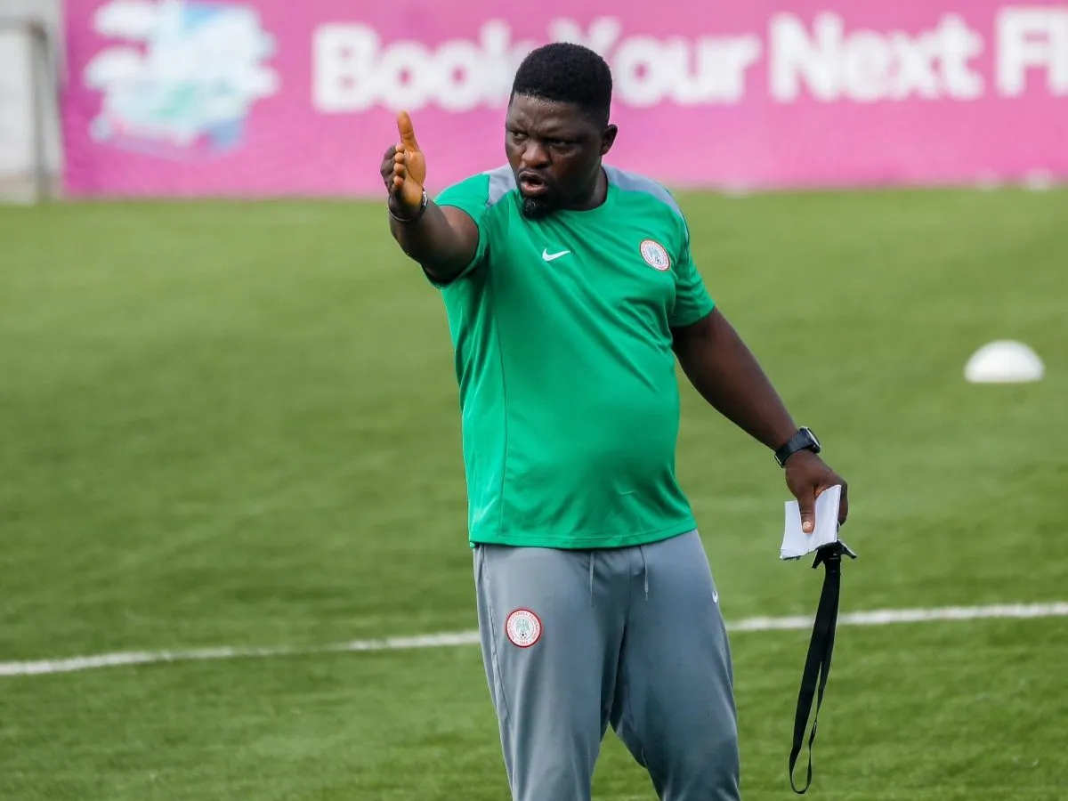 Nigeria Super Eagles B coach Daniel Ogunmodede during training in Ikenne