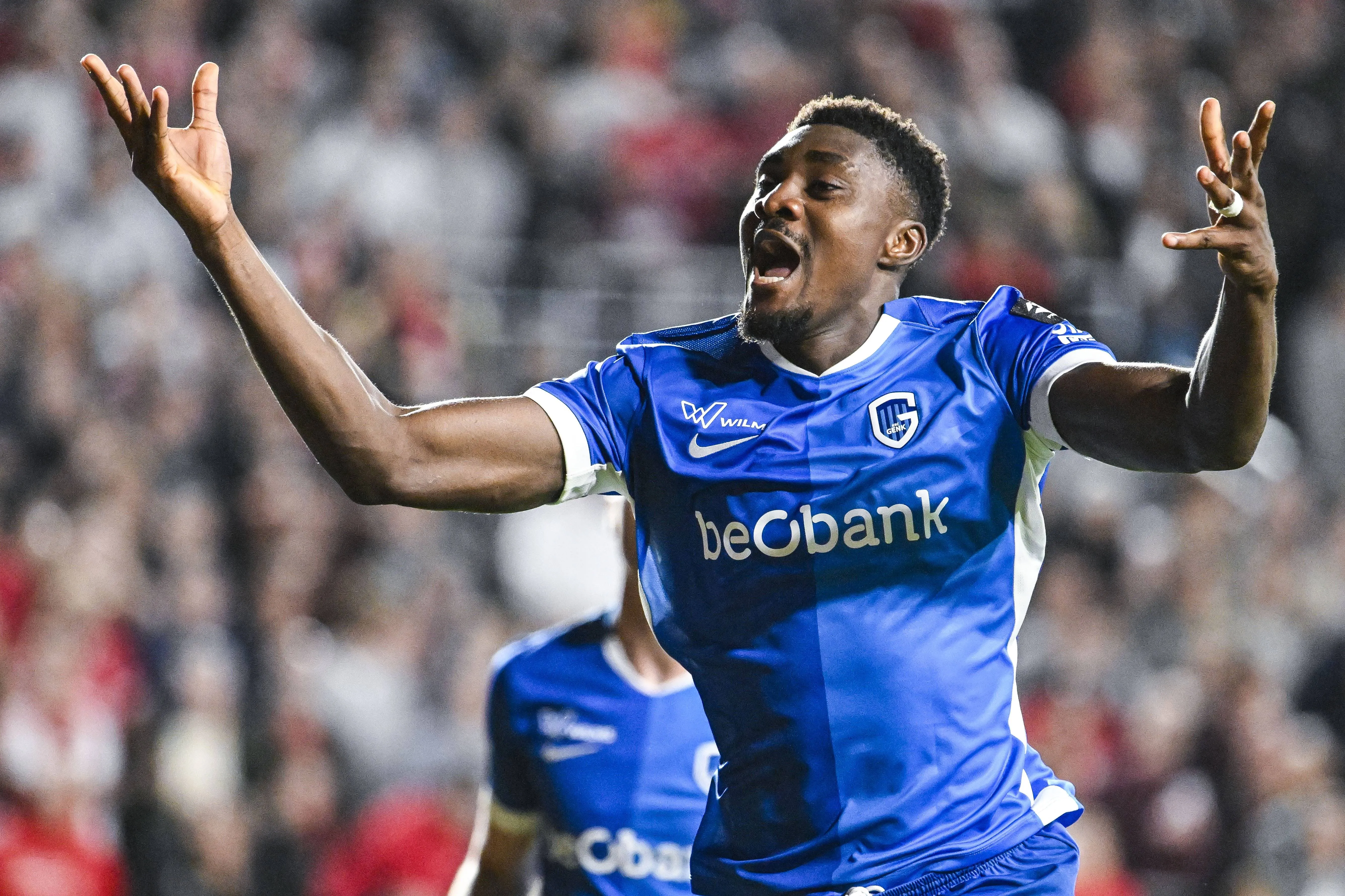 Genk's Rafiu Durosinmi celebrates after scoring against Royal Antwerp