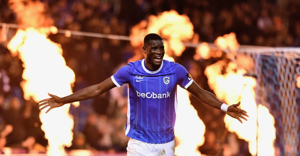 Genk's Paul Onuachu celebrates