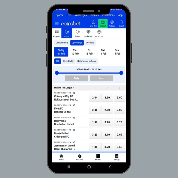 Nairabet app odds range filter