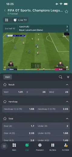 BetJara app live streaming section showing a live match with live betting markets.