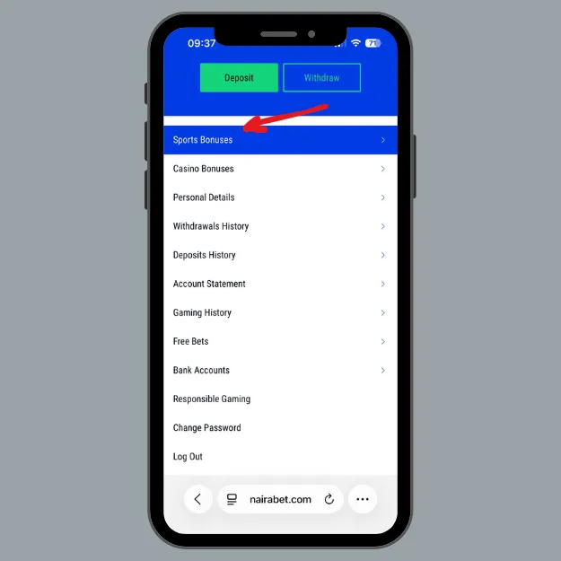 Nairabet sports bonuses tab