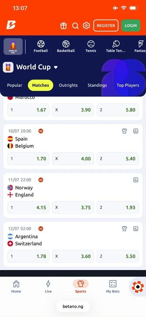 2026 World Cup markets showing England win odds of 1.93 at Betano, illustrating the value bet example.