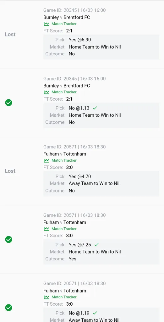 Home Team to Win to Nil betslip