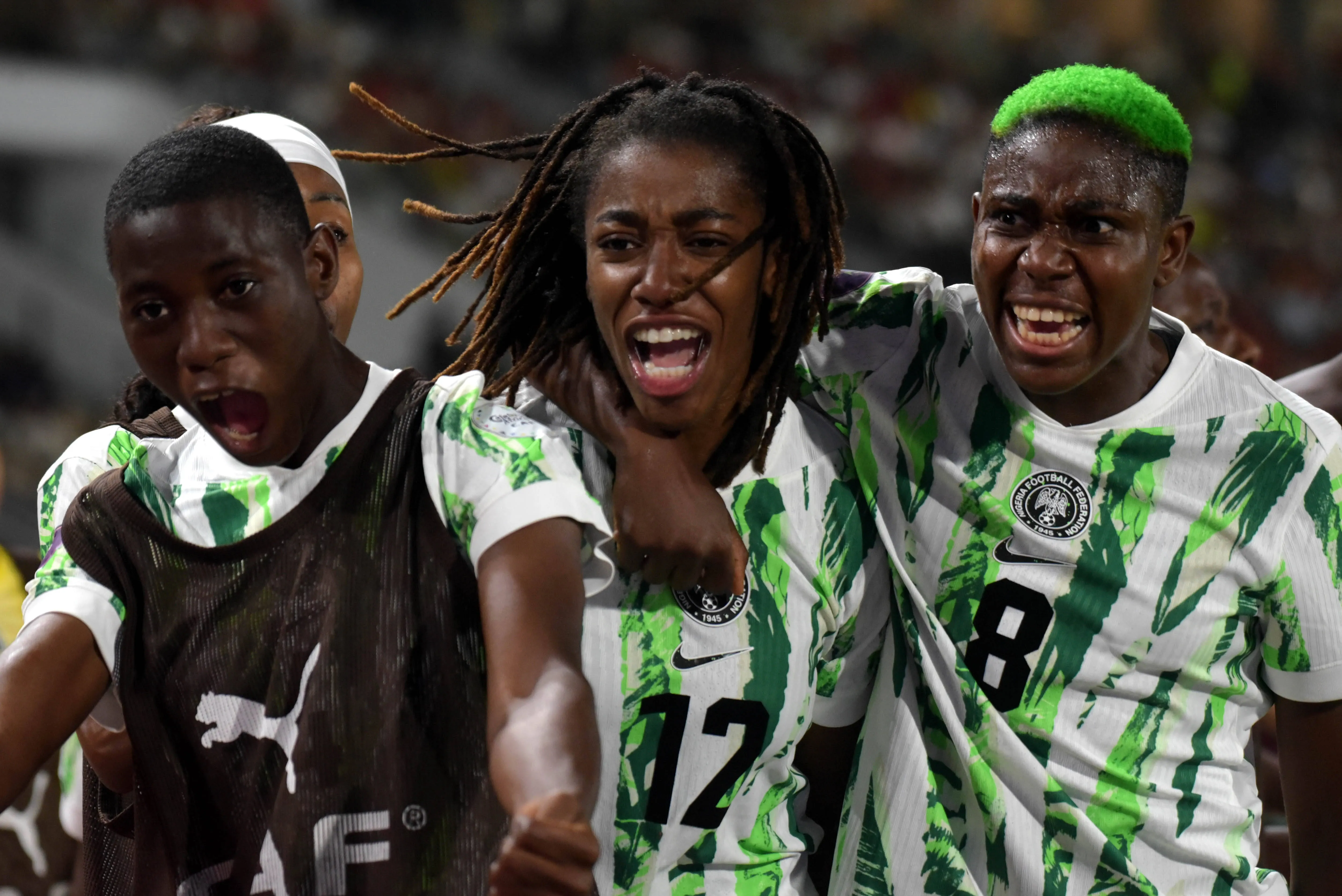 Asisat Oshoala and Onyi Echegini of Nigeria during the 2025 WAFCON Final