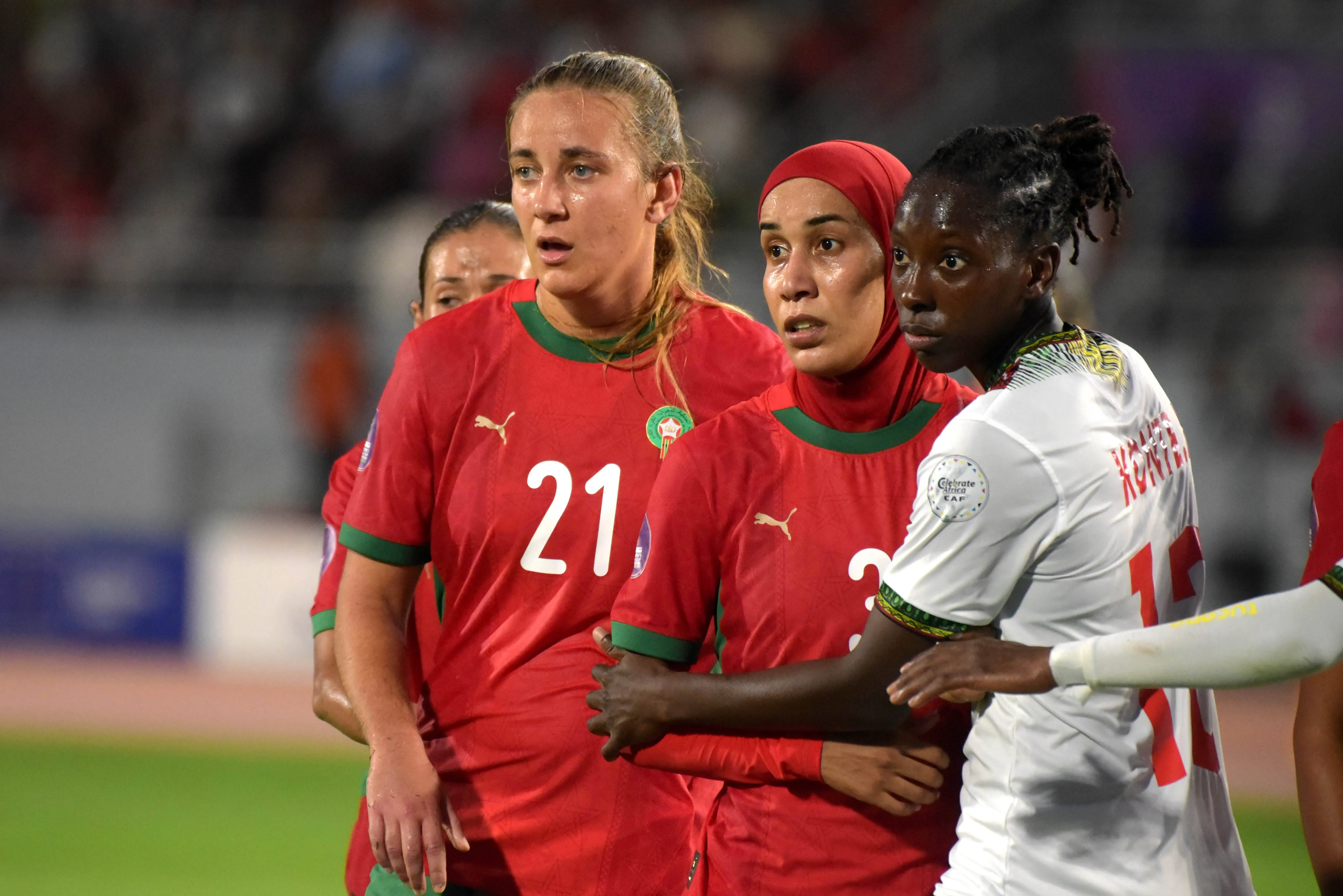 Kadidiatou Diabate of Mali and Nouhaila Benzina and Yasmin Mrabet of Morocco