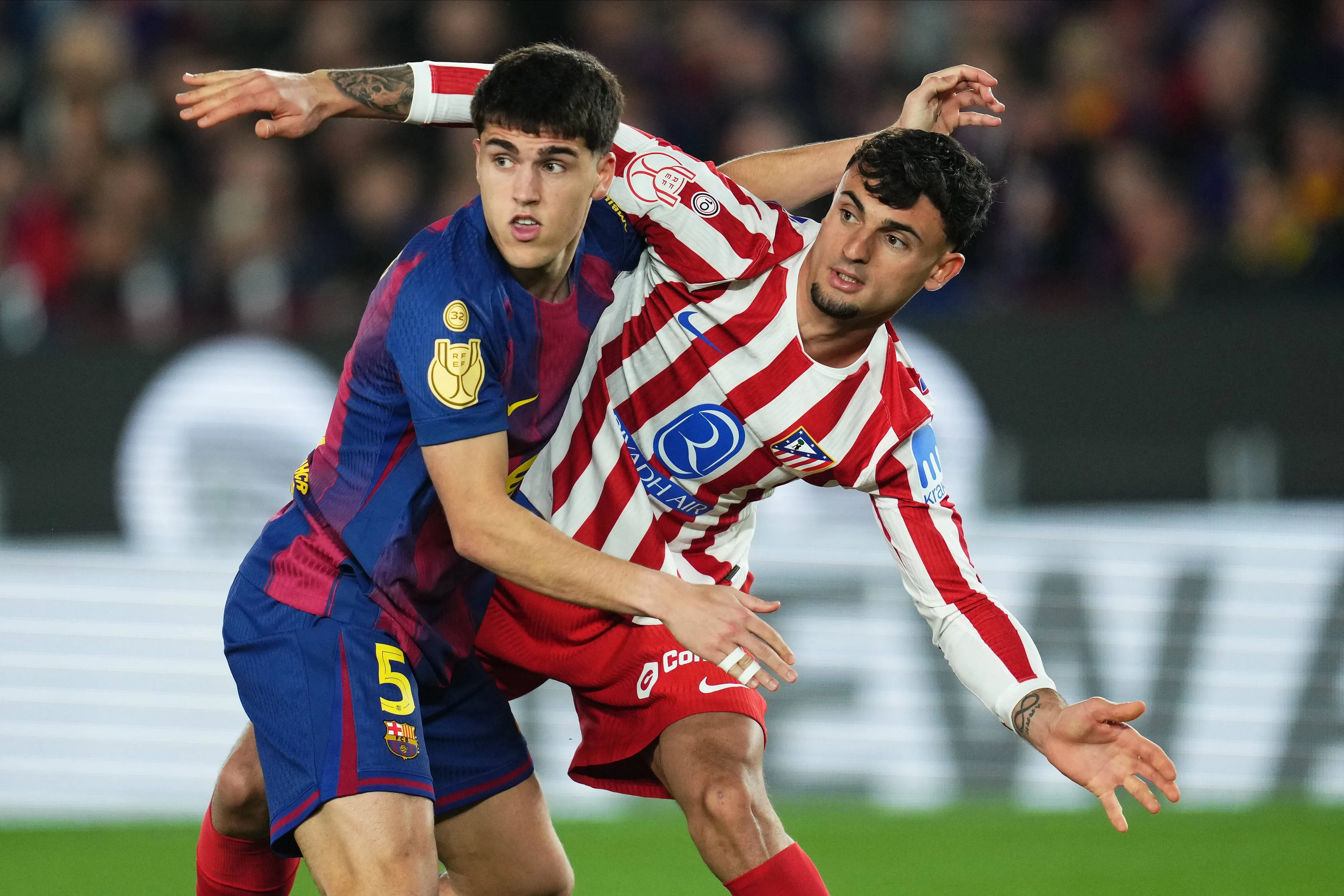 Pau Cubarsi and Marc Pubill during the Copa del Rey