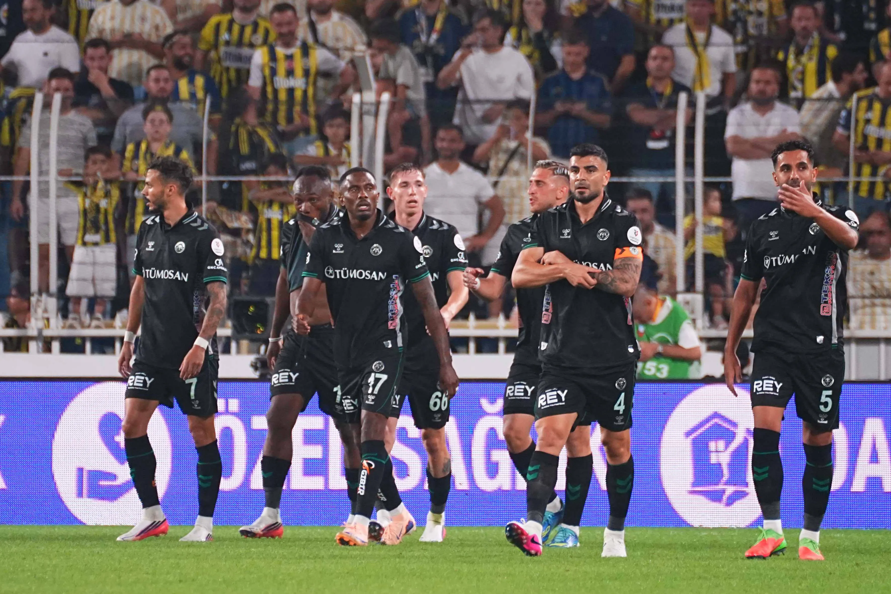 Ebrima Colley 19 of Konyaspor celebrates with teammates.
