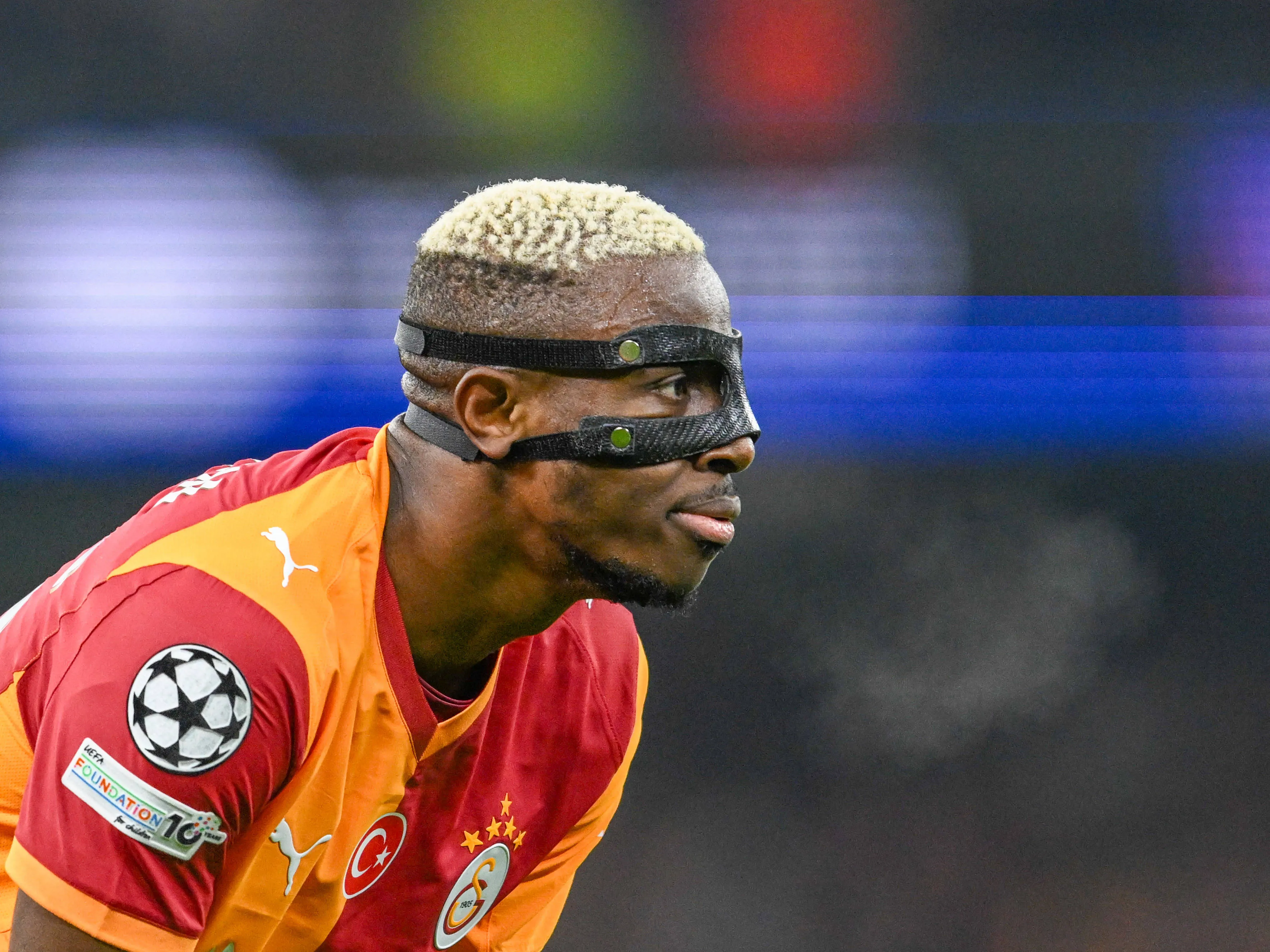 Galatasaray's Victor Osimhen in action against Manchester City