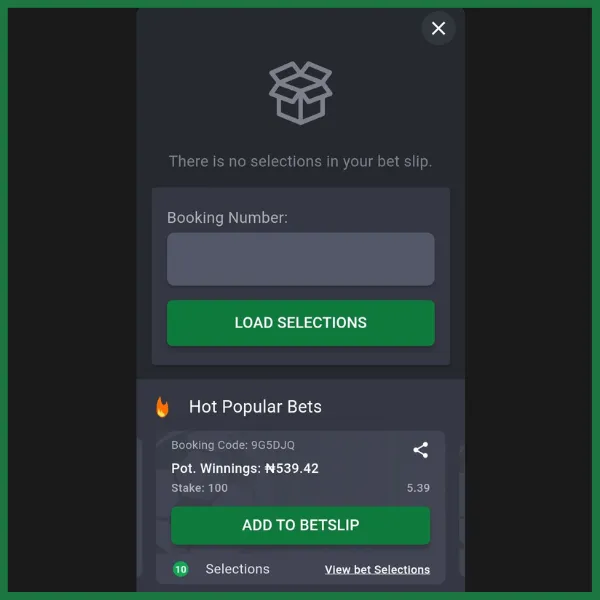 Bet9ja app Betslip Suggestion feature