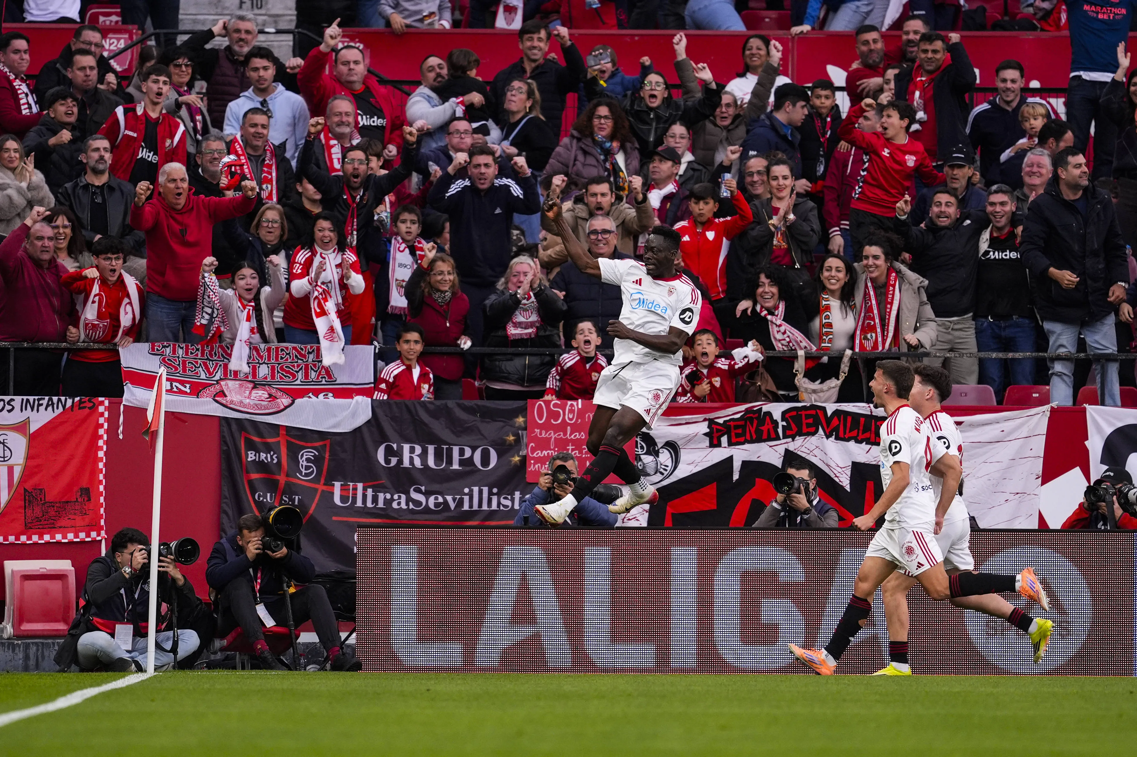  Akor Adams of Sevilla FC celebrates a goal