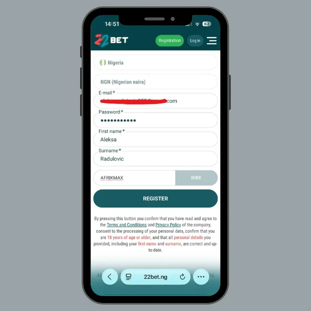 22bet registration full