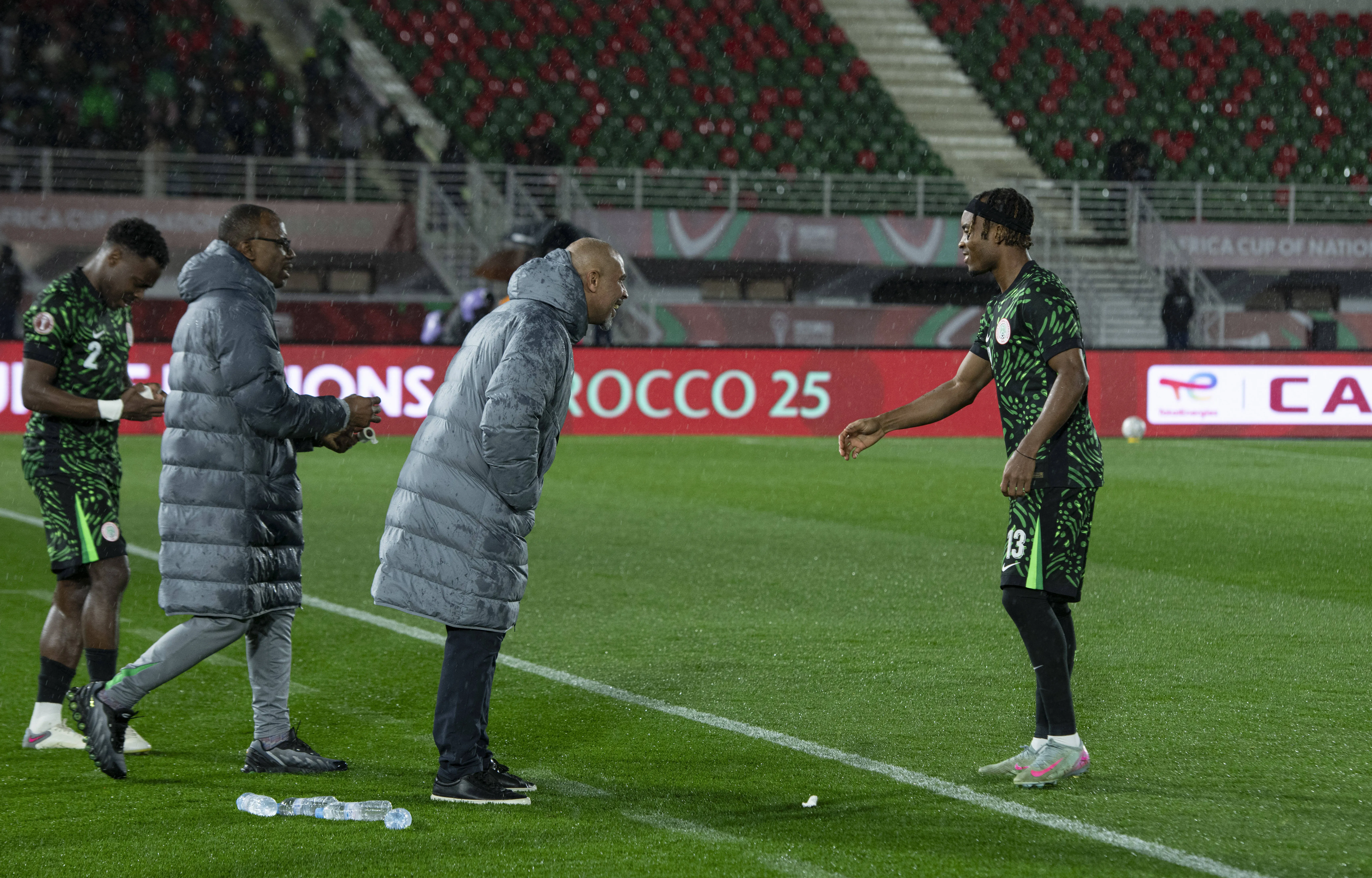 Super Eagles head coach Eric Chelle and Bruno Onyemaecho