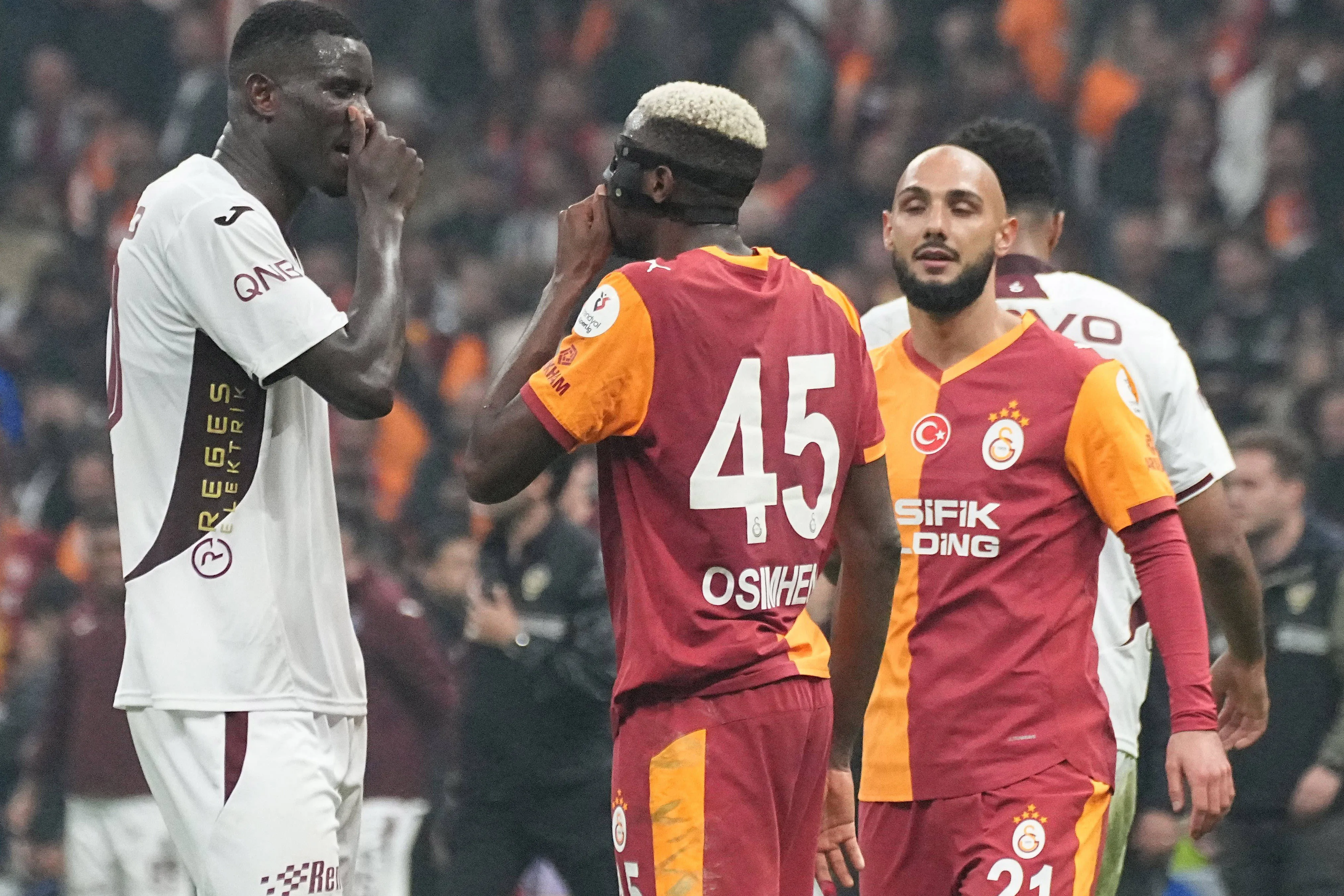 Victor Osimhen R of Galatasaray and Paul Onuachu of Trabzonspor