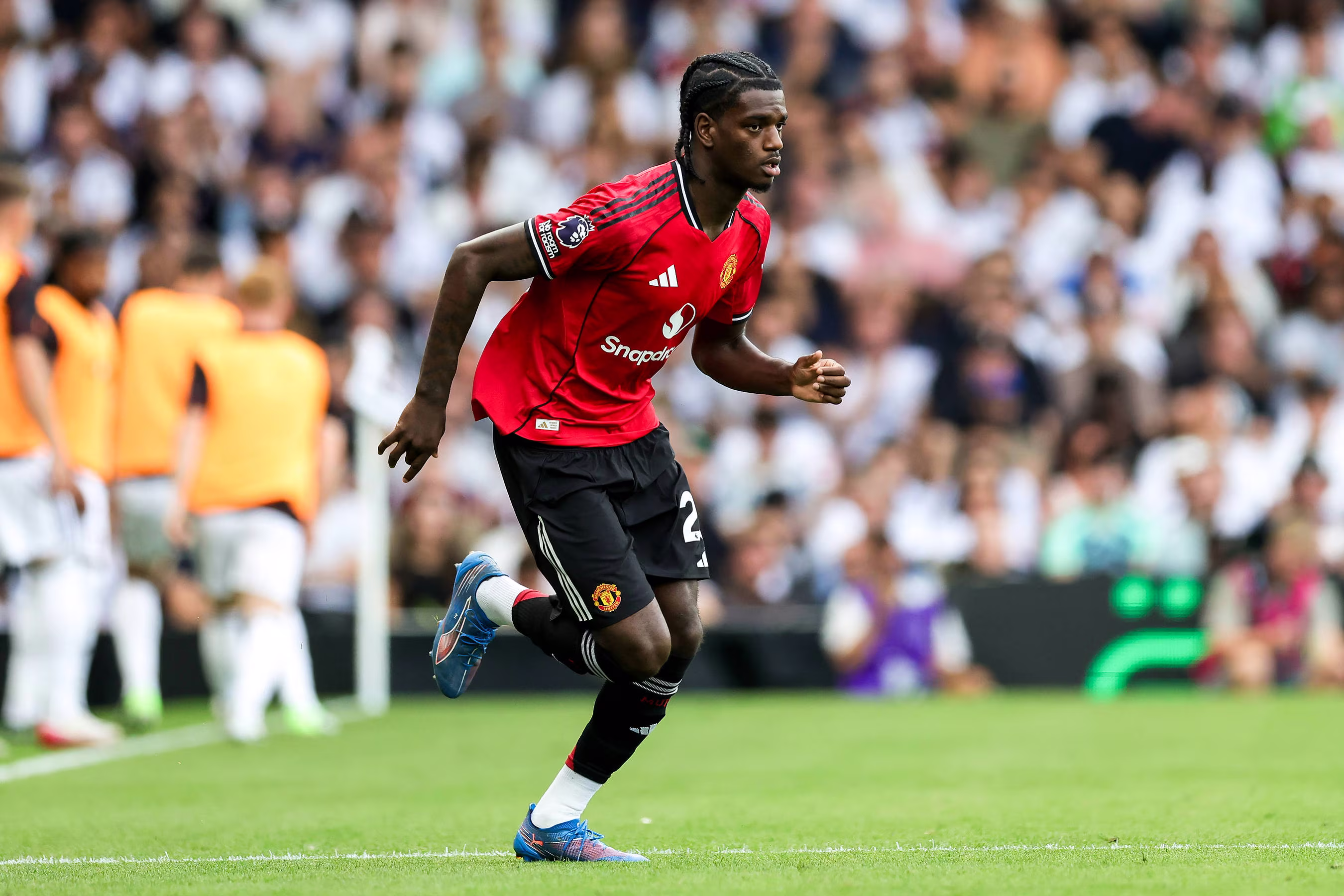 Ayden Heaven of Manchester United against Fulham