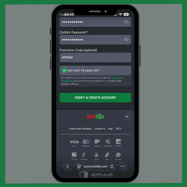 Bet9ja registration with the promo code