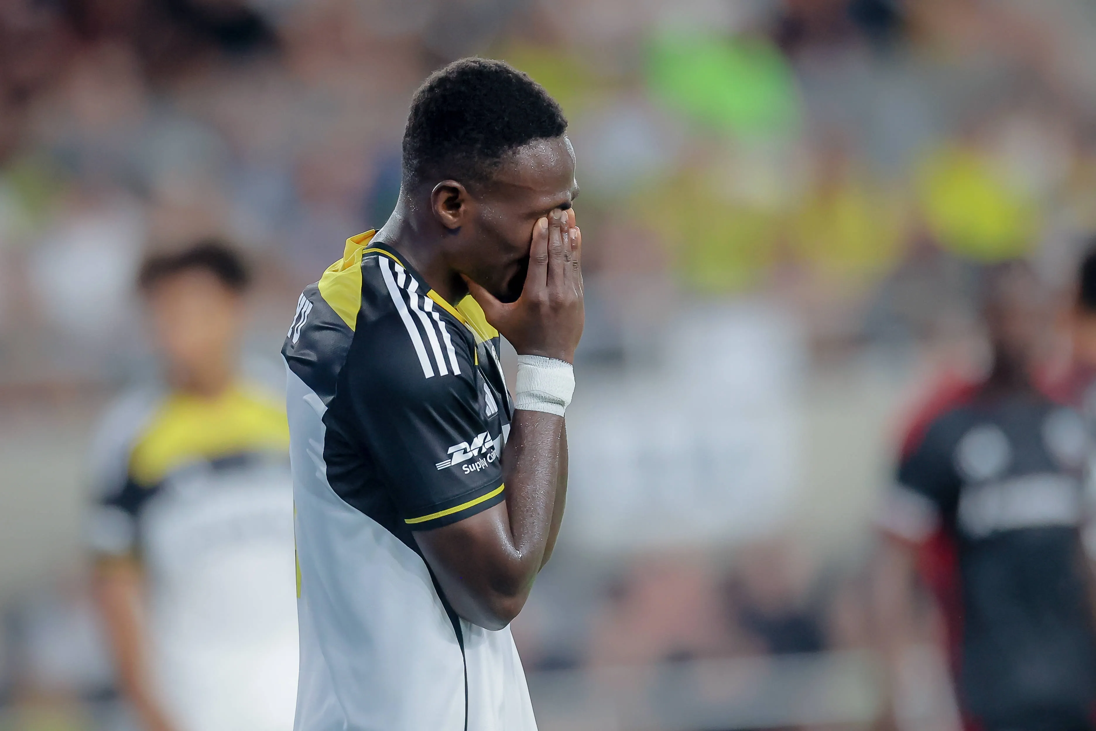 IBRAHIM ALIYU looks dejected and disappointed during the match between Columbus Crew and D.C. United