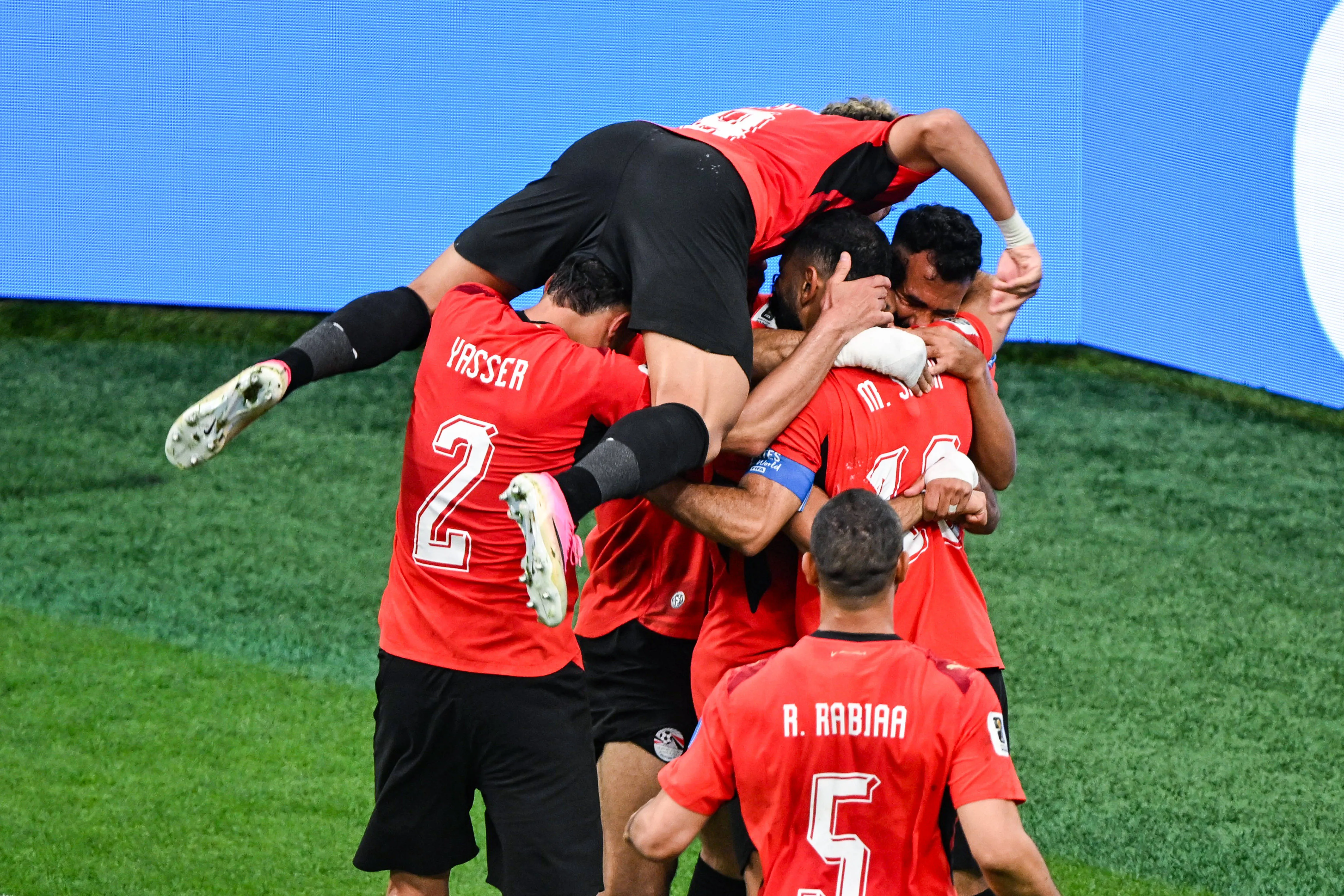 Egypt celebrate a goal by Trezeguet during the Group G match between New Zealand and Egypt as part of the FIFA 2026 World Cup at BC Place Vancouver, British Columbia, Canada, Monday, June 22, 2026. 