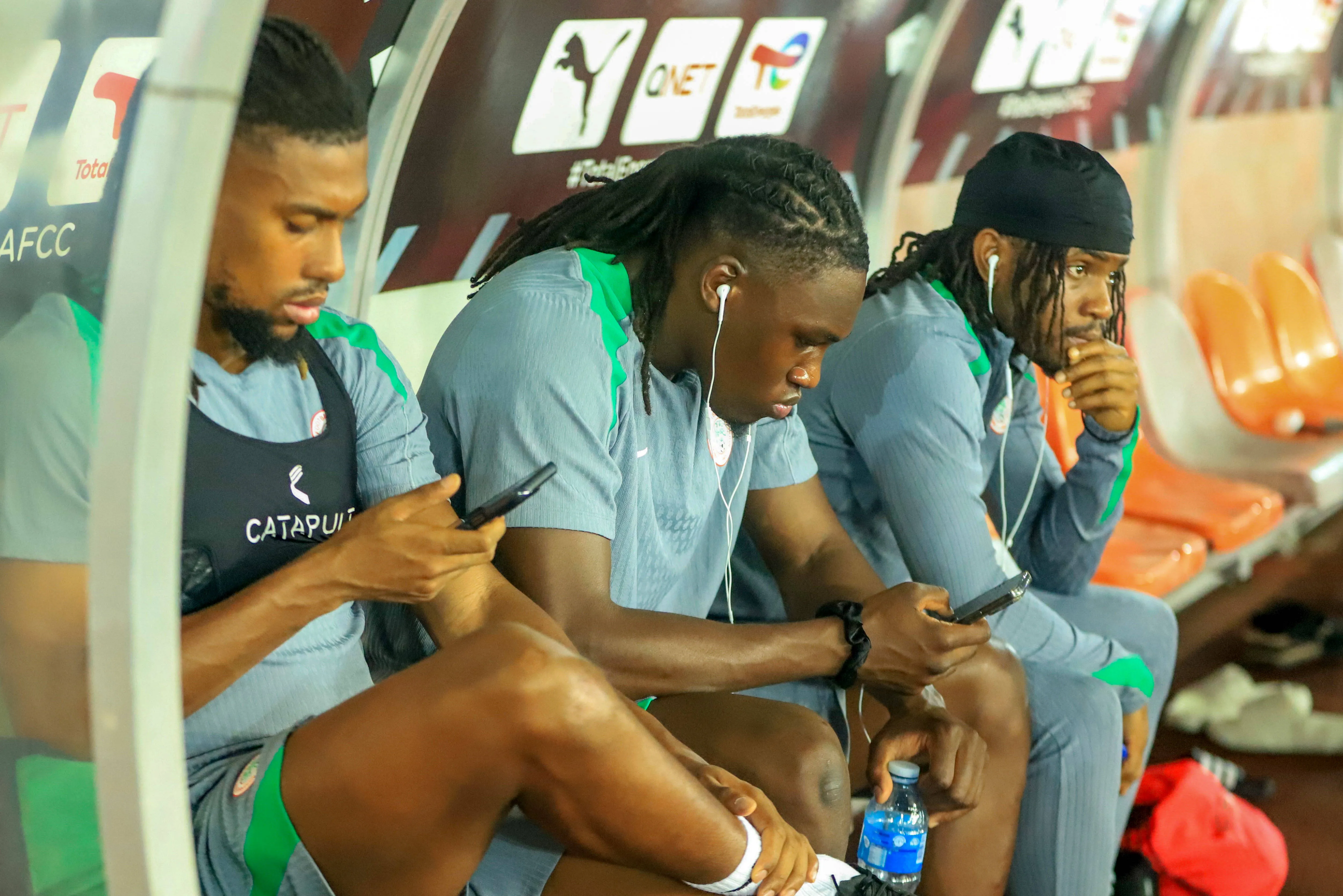 Alex Iwobi, Ademola Lookman and Calvin Bassey during the Super Eagles of Nigeria final training ahead of 2026 FIFA World Cup qualifier match between Nigeria and Benin Republic at Godwill Akpabio Stadium.