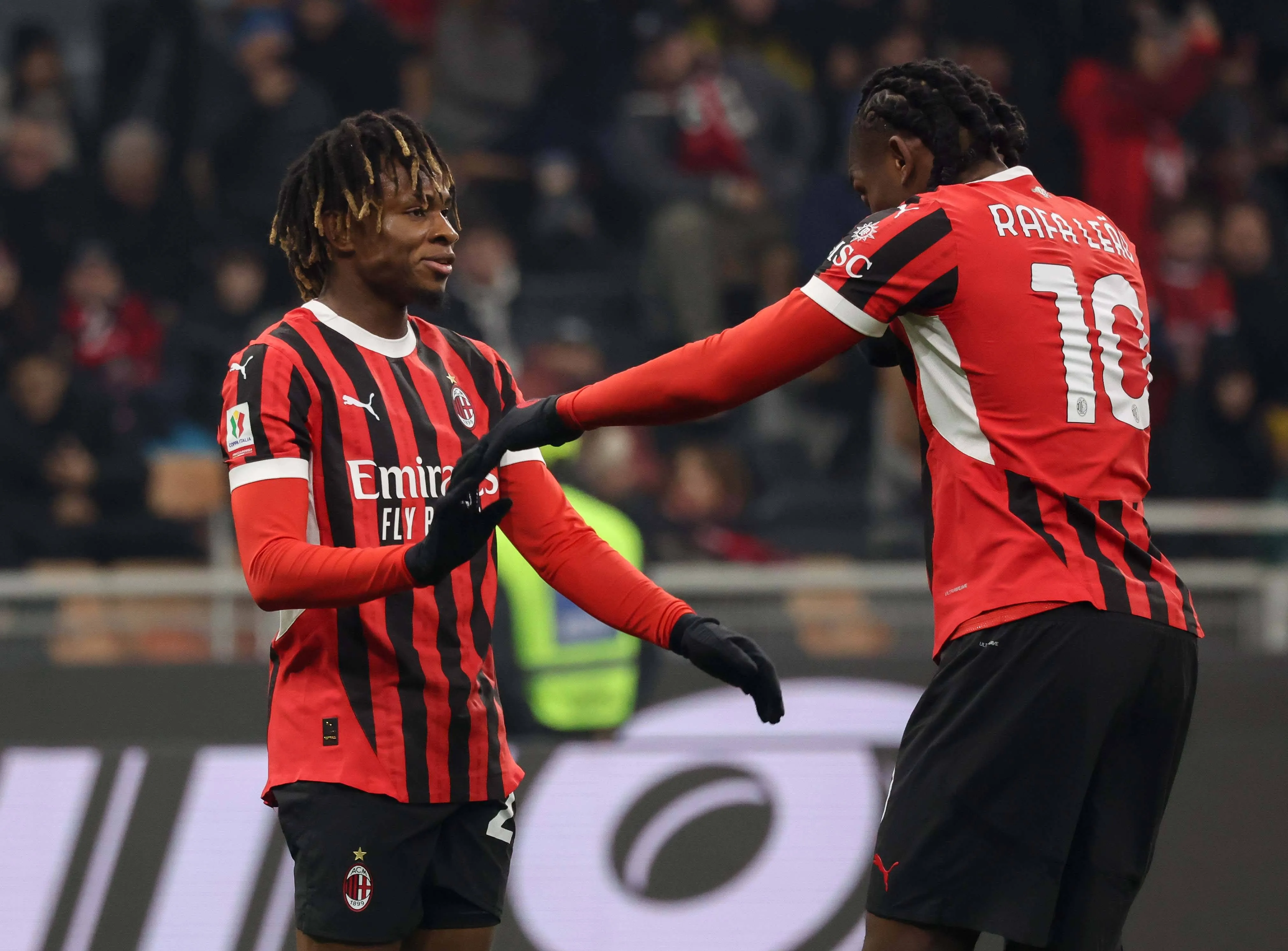 AC Milan stars Samuel Chukwueze (Nigeria) and Rafael Leao (Portugal) 