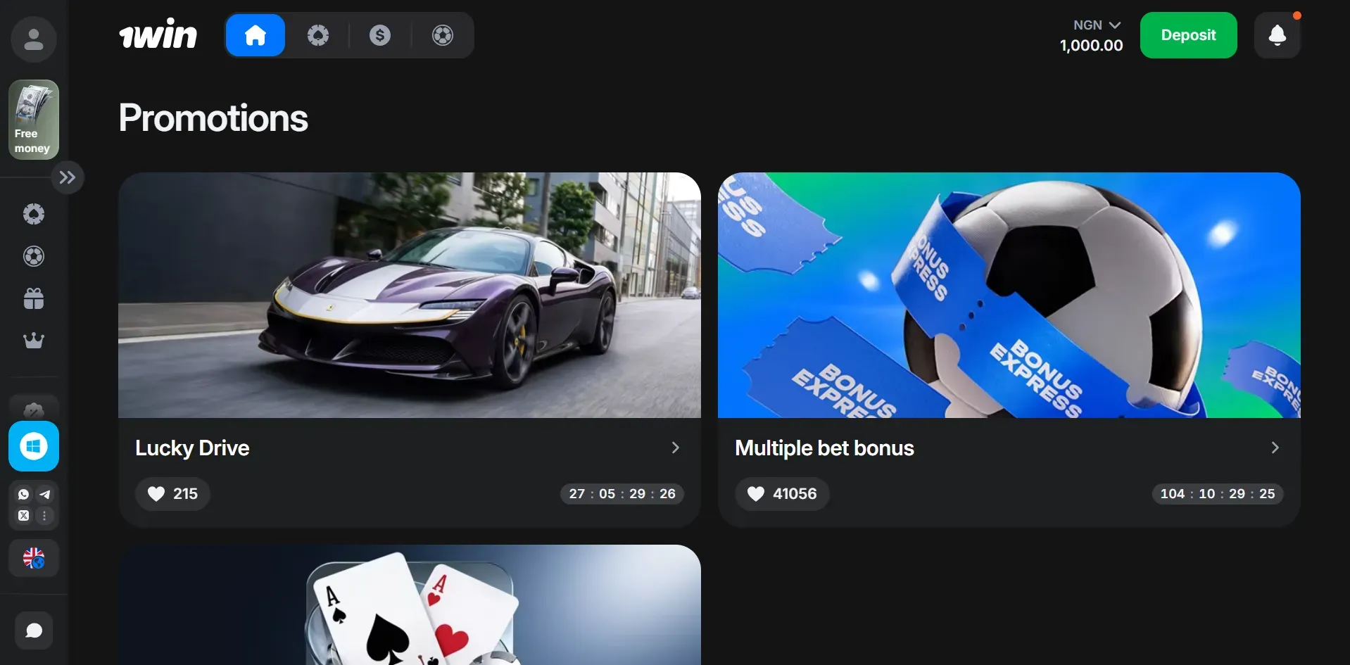 1Win promotions page