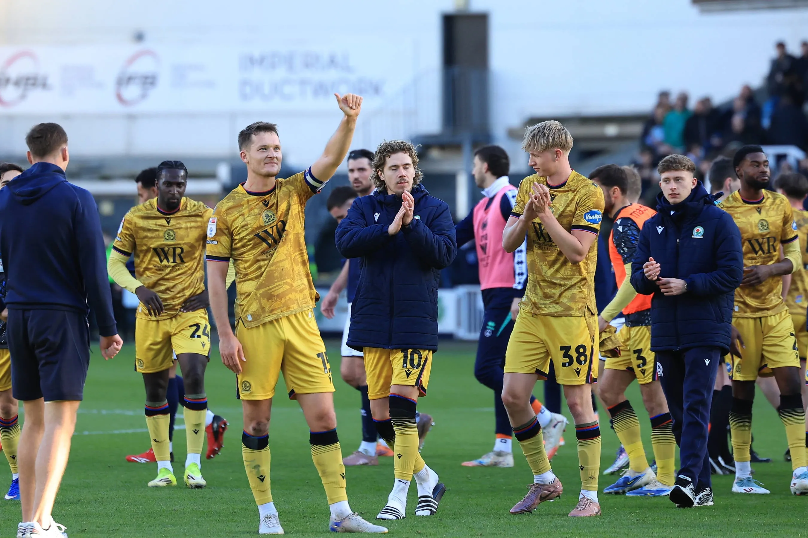  Blackburn Rovers players celebrate during the EFL Sky Bet Championship match between Millwall and Blackburn Rovers at The Den, London, UK on 14 March 2026. London The Den