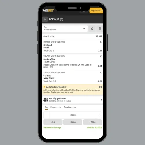Melbet promo code funds wagered on bet slip with World Cup matches. 