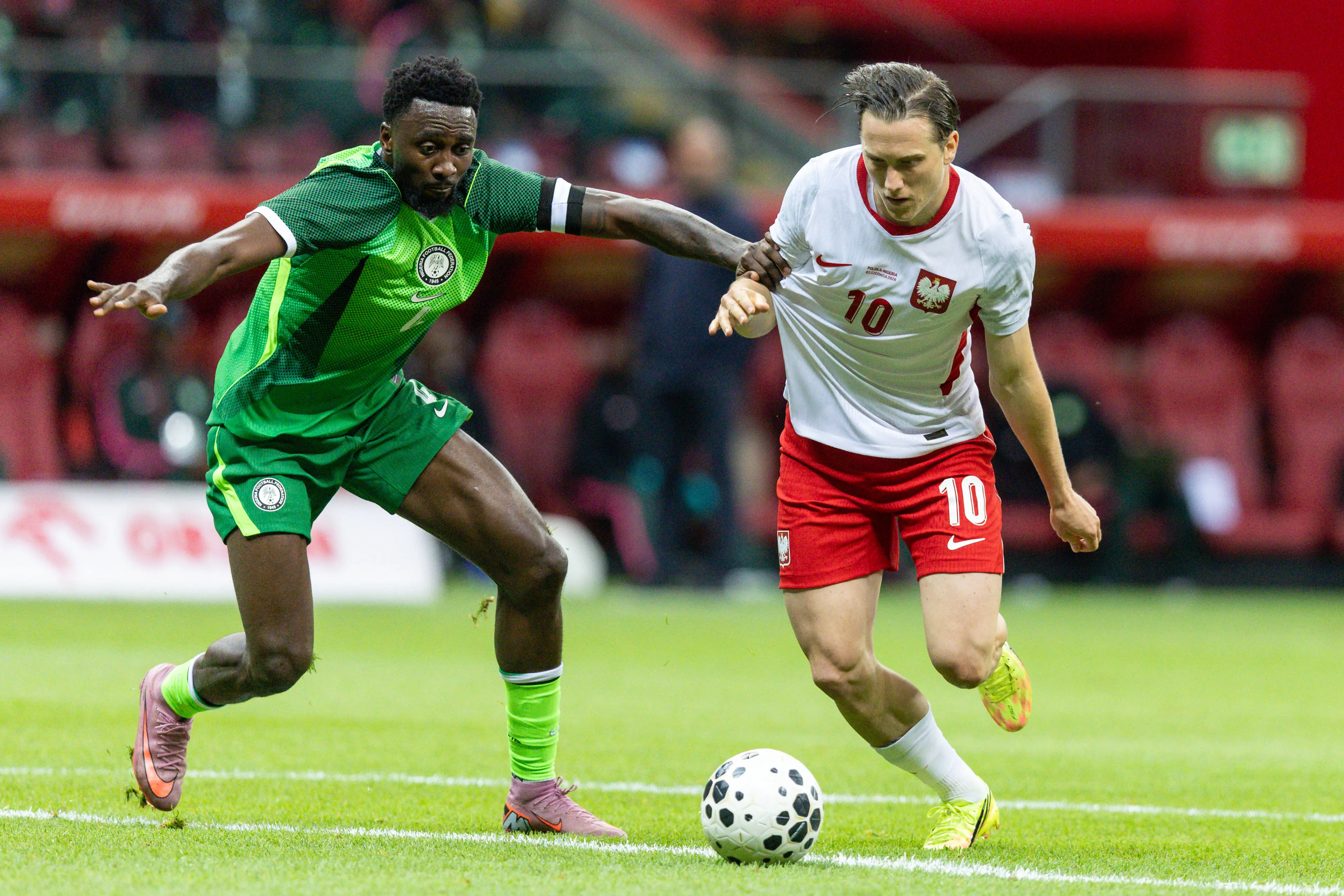 Wilfred Ndidi and Piotr Zielinski during Poland vs Nigeria