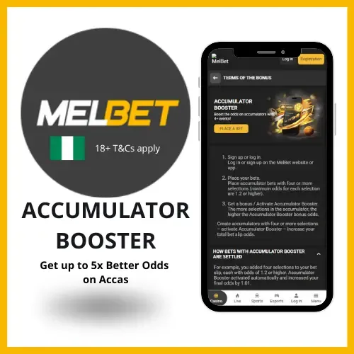 Melbet Accumulator Booster promotion where players can get up to 5x better odds on World Cup accas.