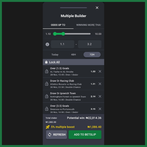 Bet9ja app Multiple Builder feature