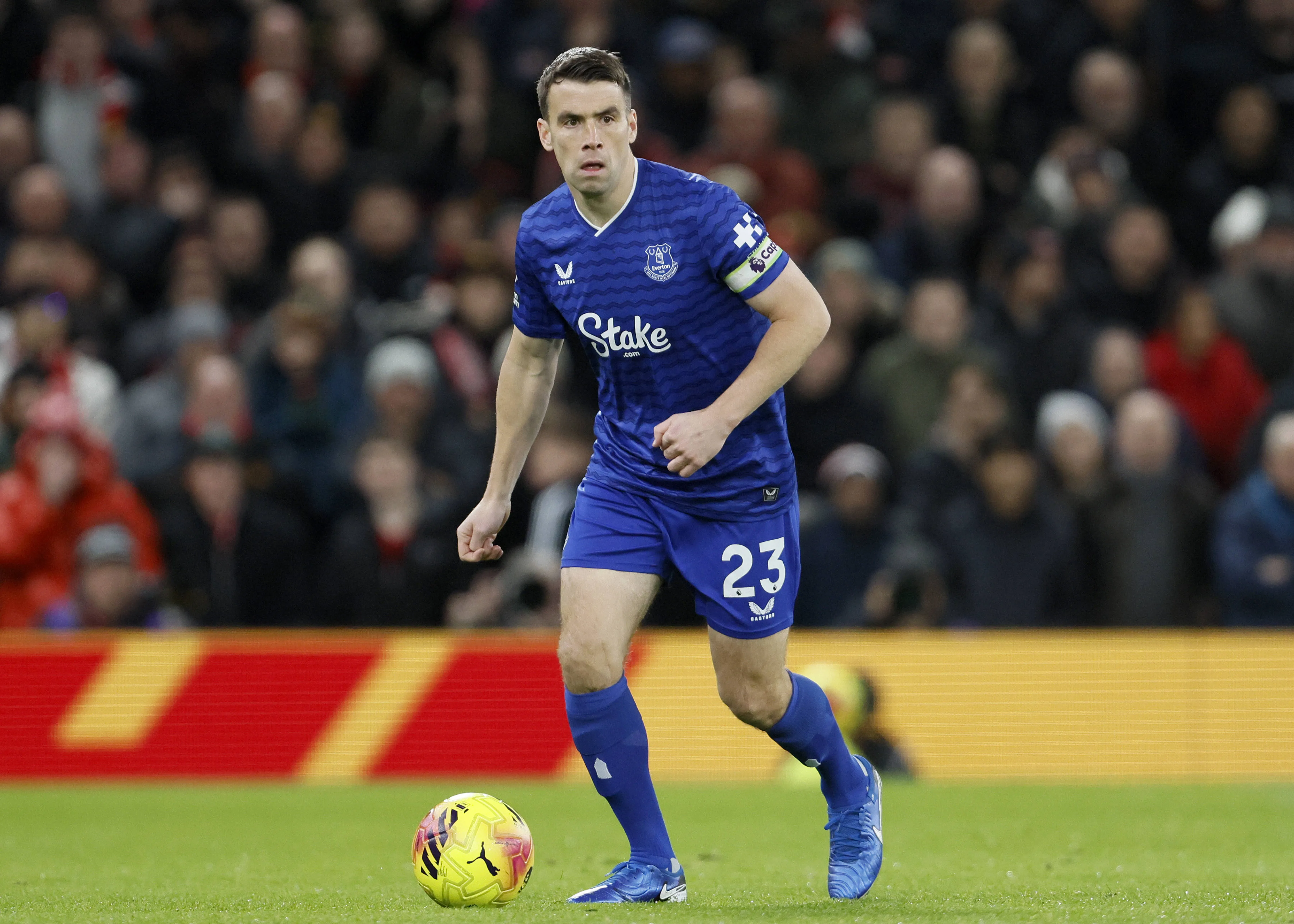 Seamus Coleman of Everton on the ball during the Premier League match between against Manchester United