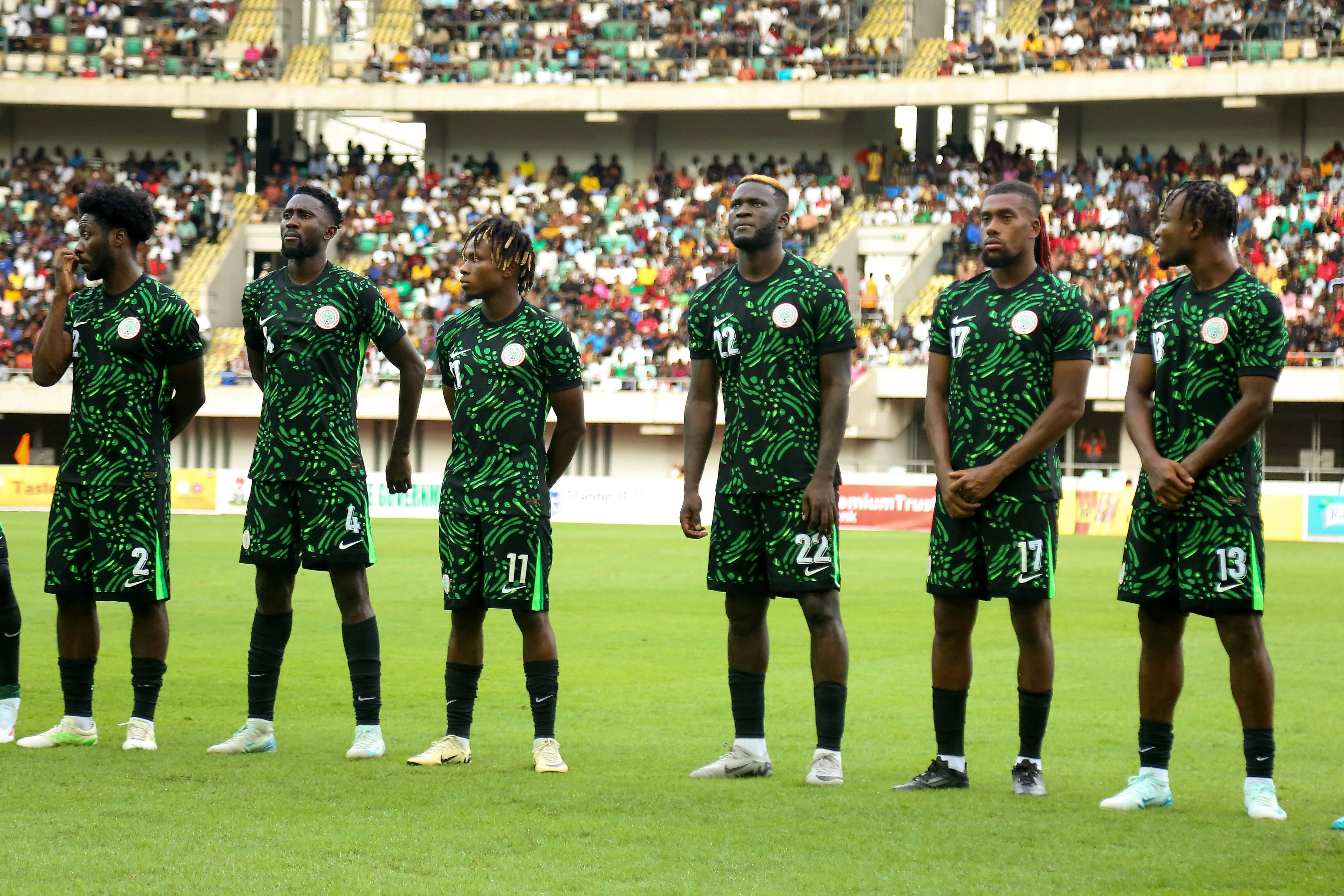 Ola Aina, Wilfred Ndidi, Samuel Chukwueze, Boniface Victor, Alex Iwobi and Onyemaechi Bruno of Nigeria